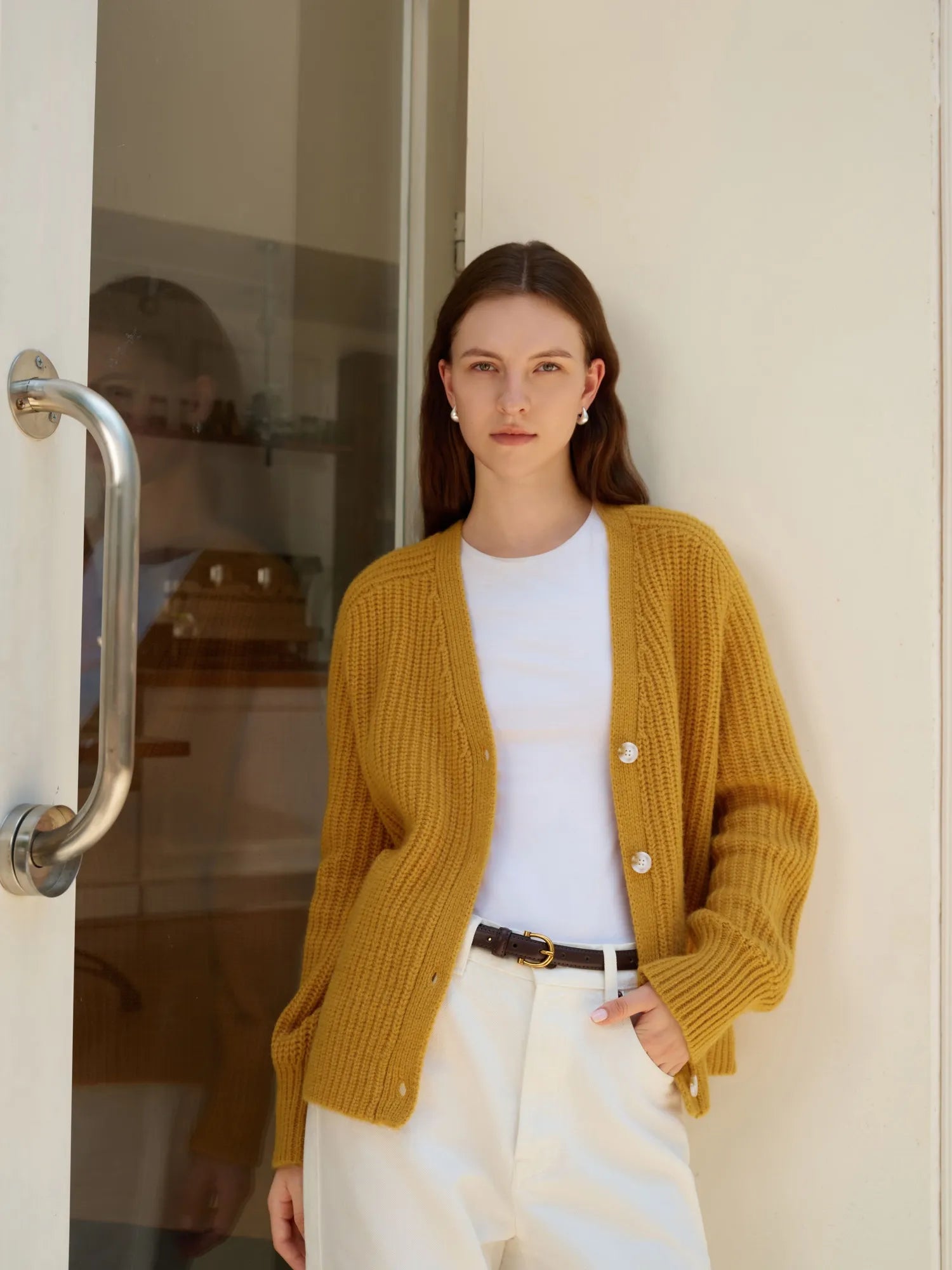 Deep V Neck Button Down Sweater
