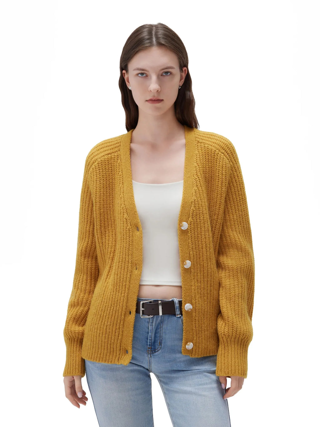 Deep V Neck Button Down Sweater