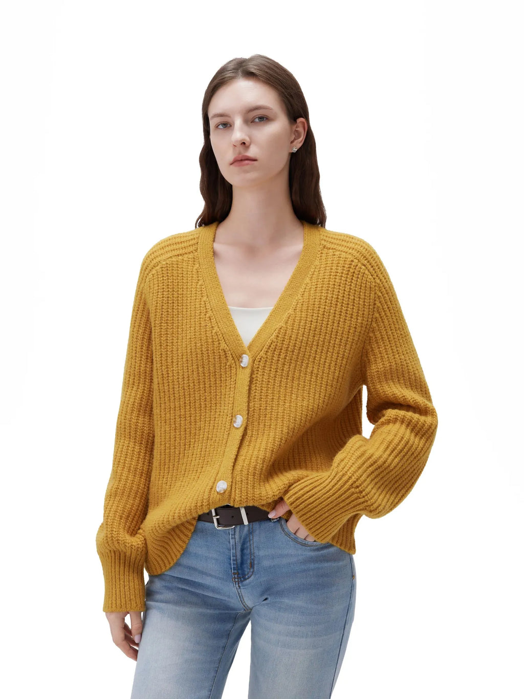 Deep V Neck Button Down Sweater