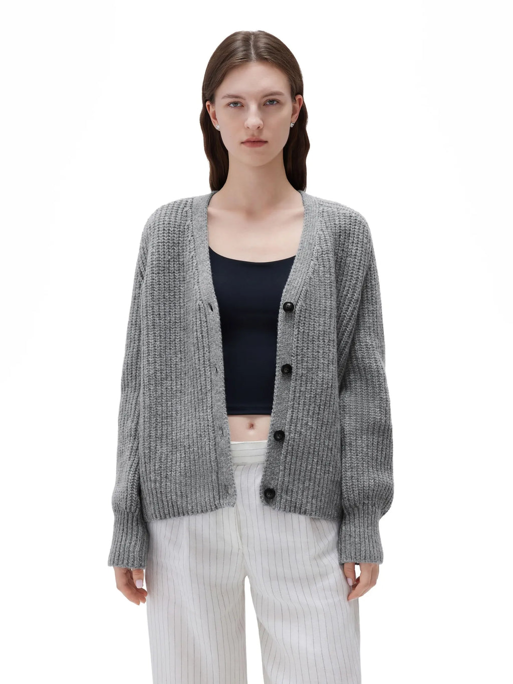 Deep V Neck Button Down Sweater