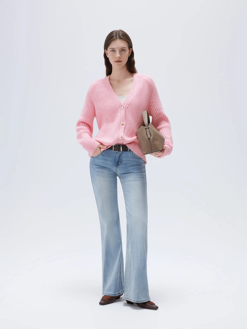 Deep V Neck Button Down Sweater