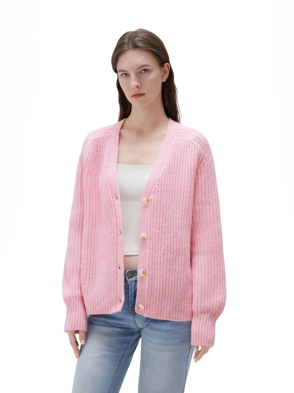 Deep V Neck Button Down Sweater