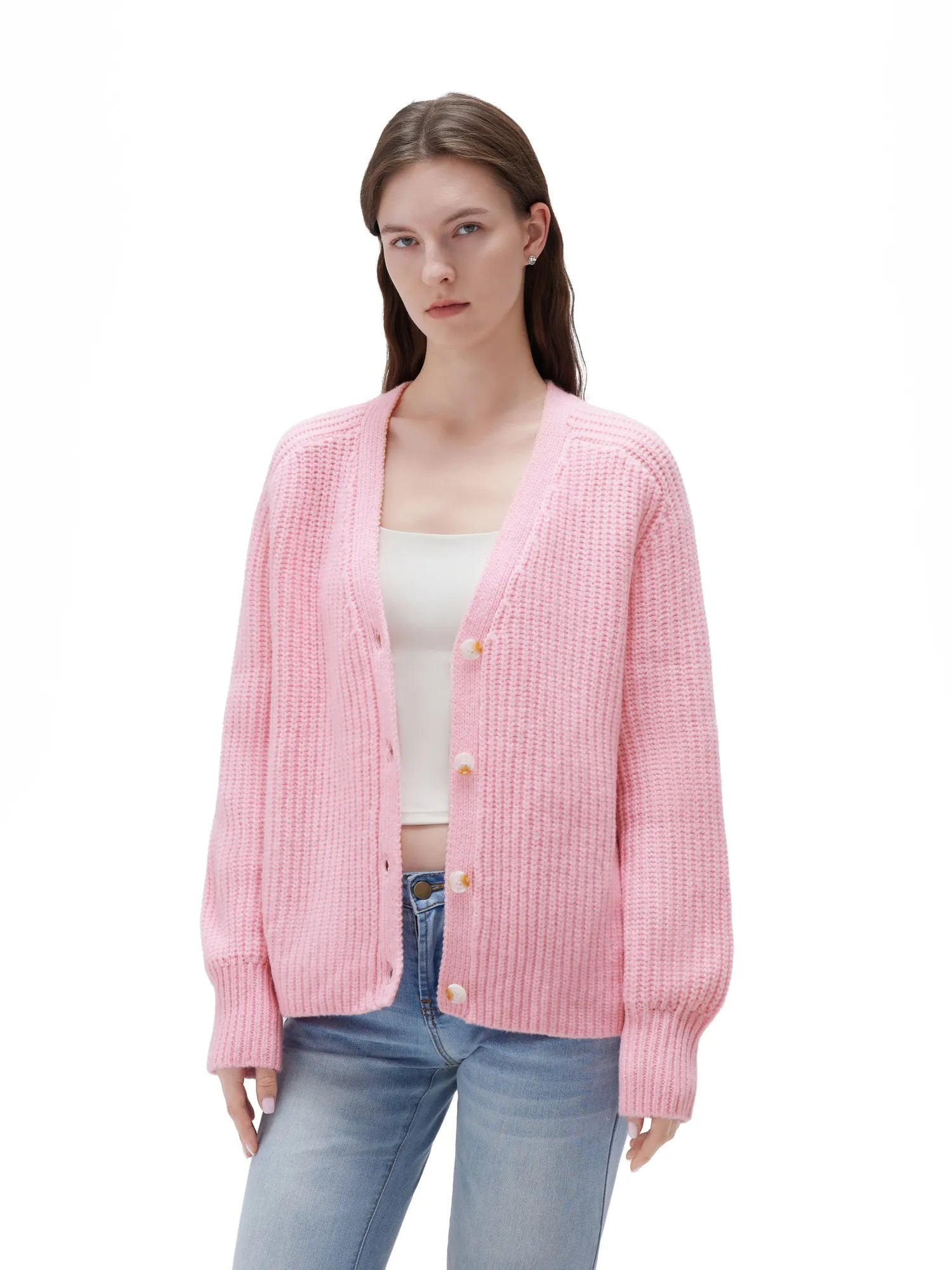 Deep V Neck Button Down Sweater