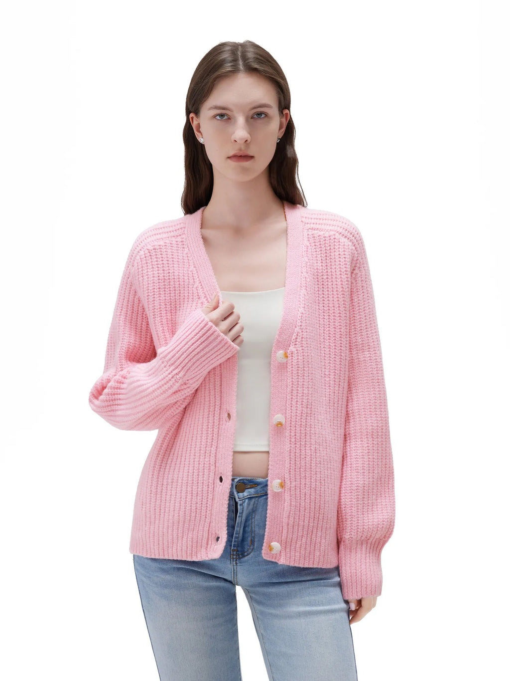 Deep V Neck Button Down Sweater