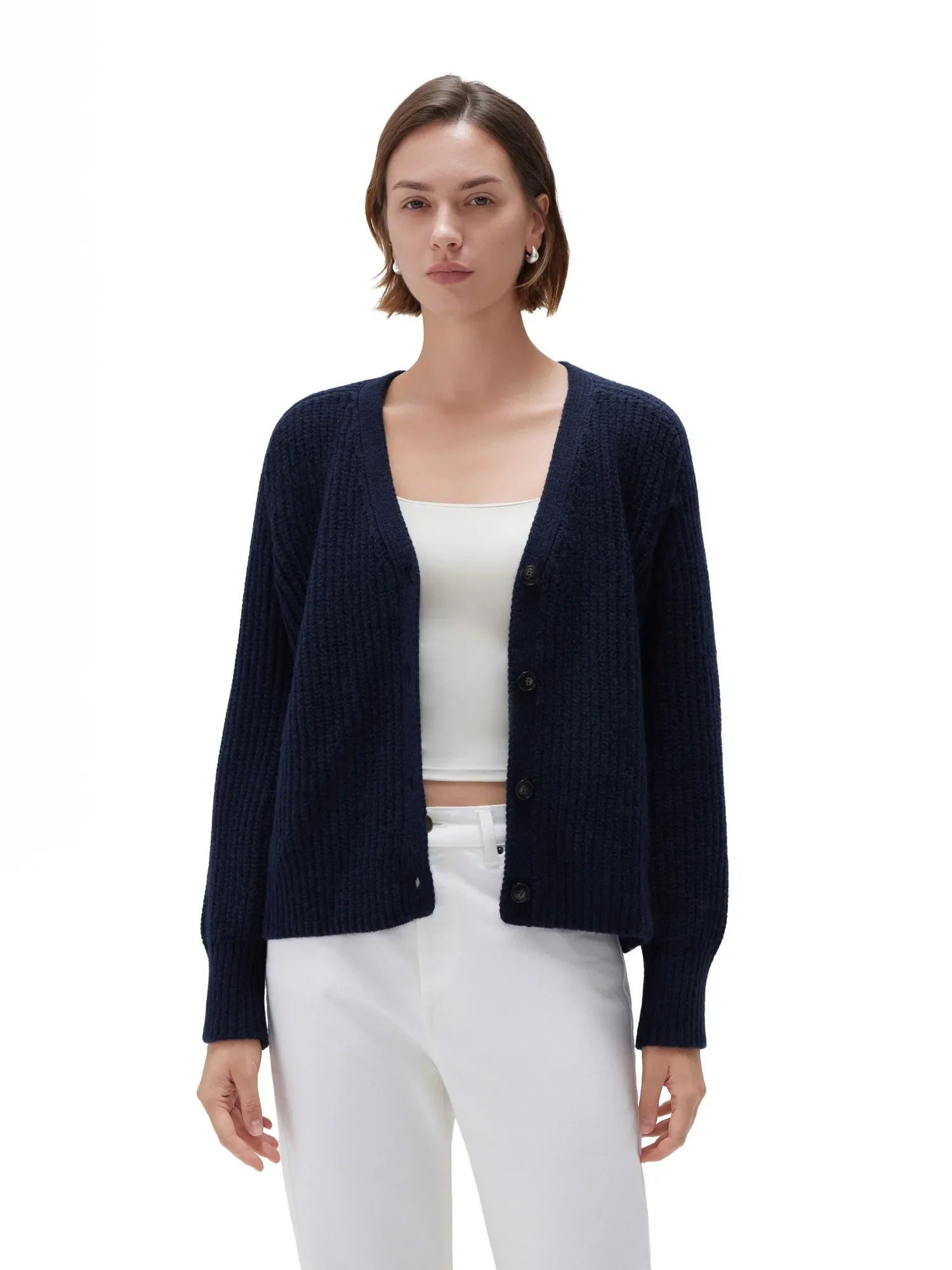 Deep V Neck Button Down Sweater