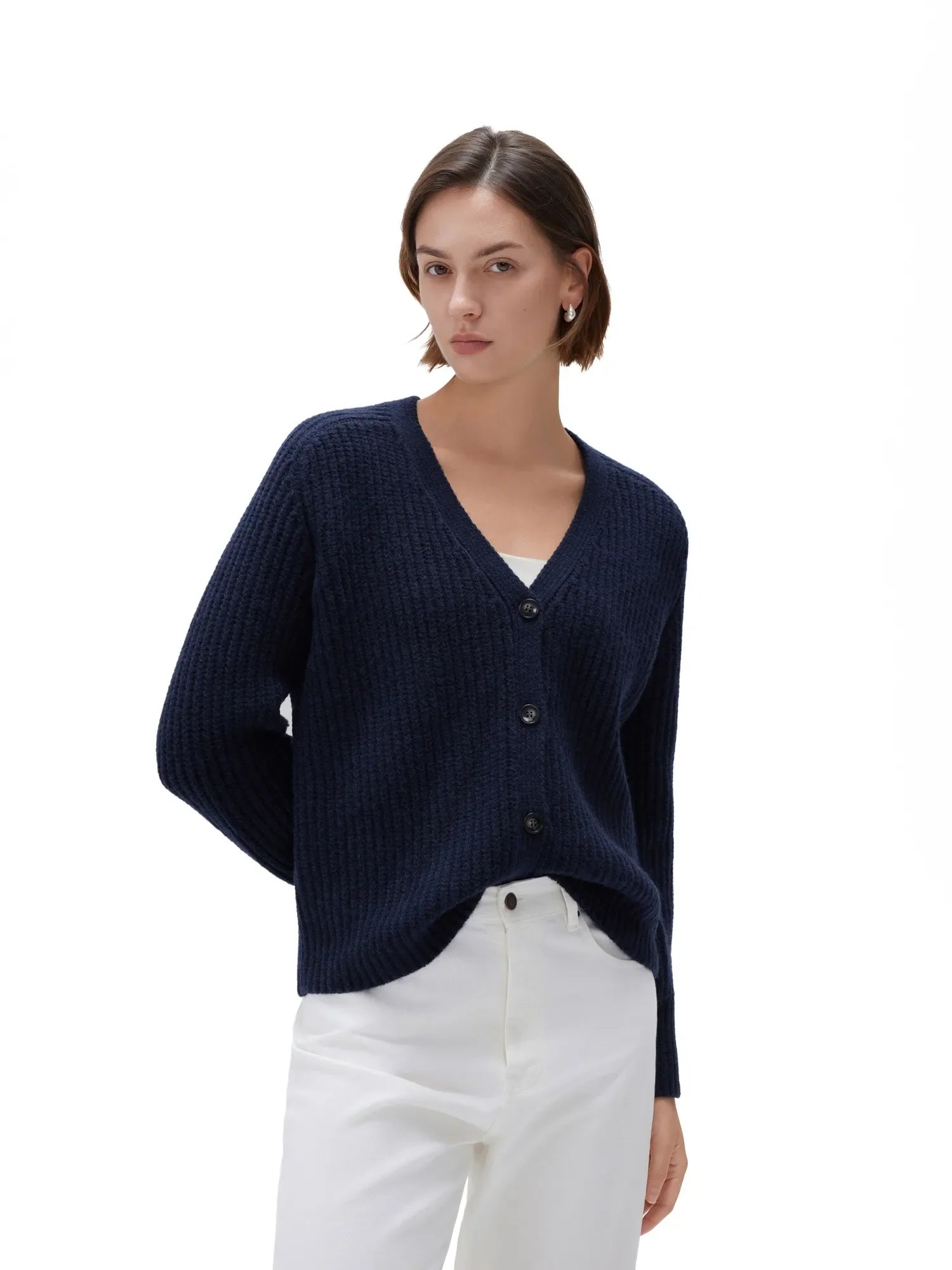 Deep V Neck Button Down Sweater