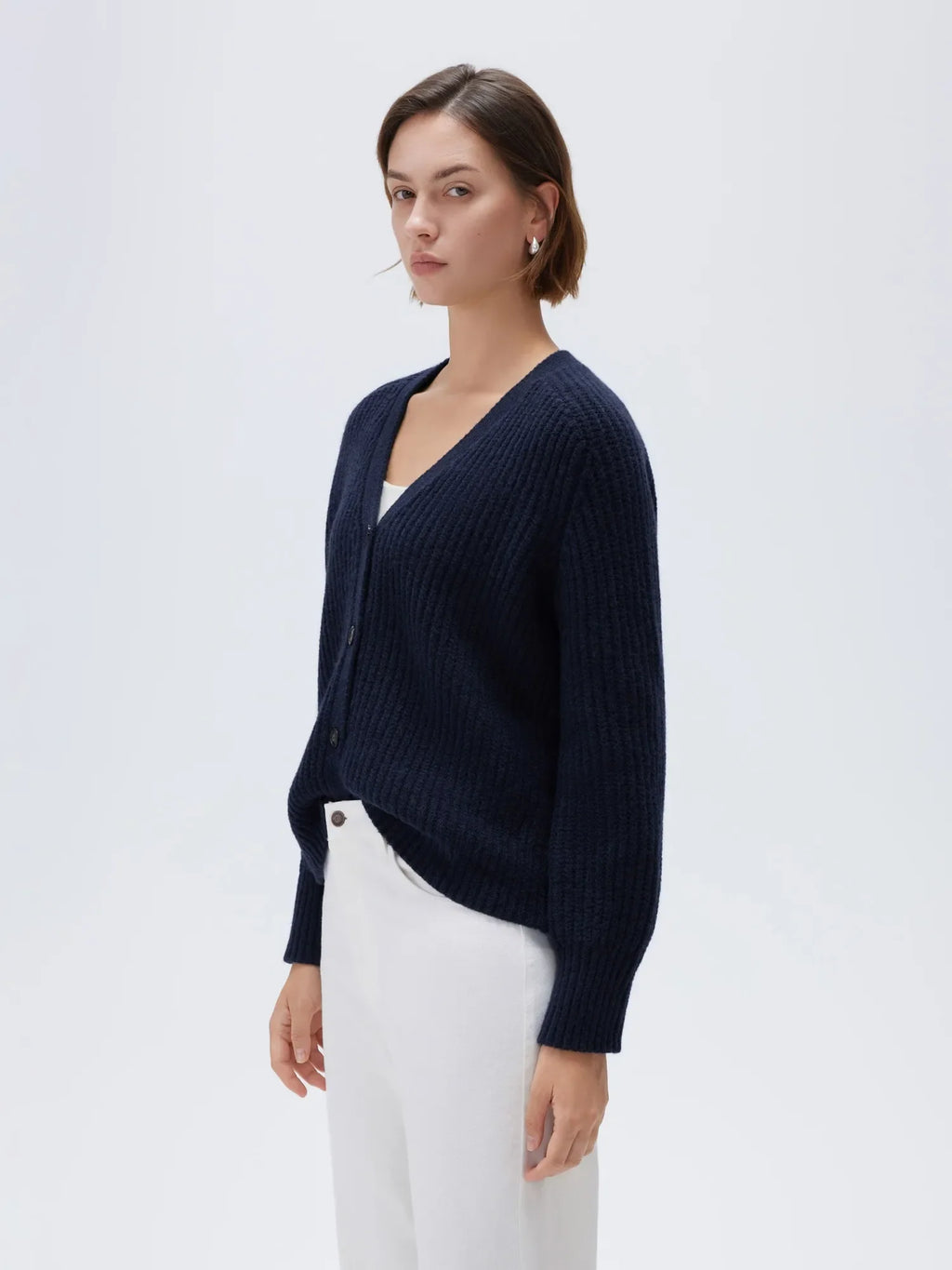 Deep V Neck Button Down Sweater