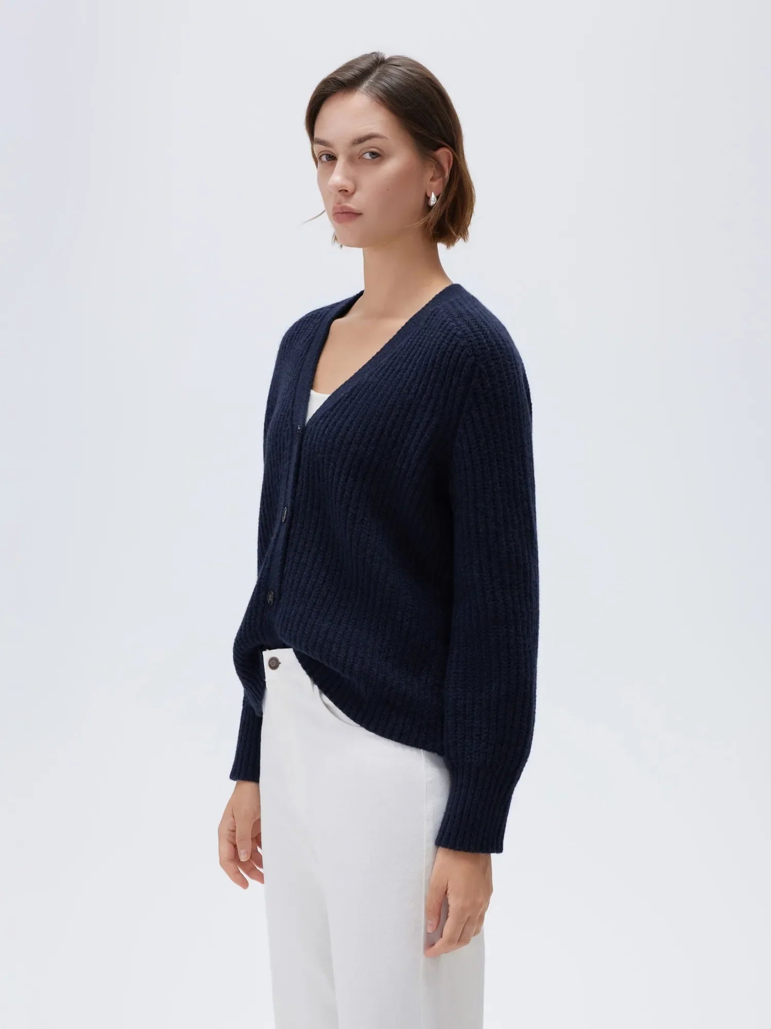 Deep V Neck Button Down Sweater