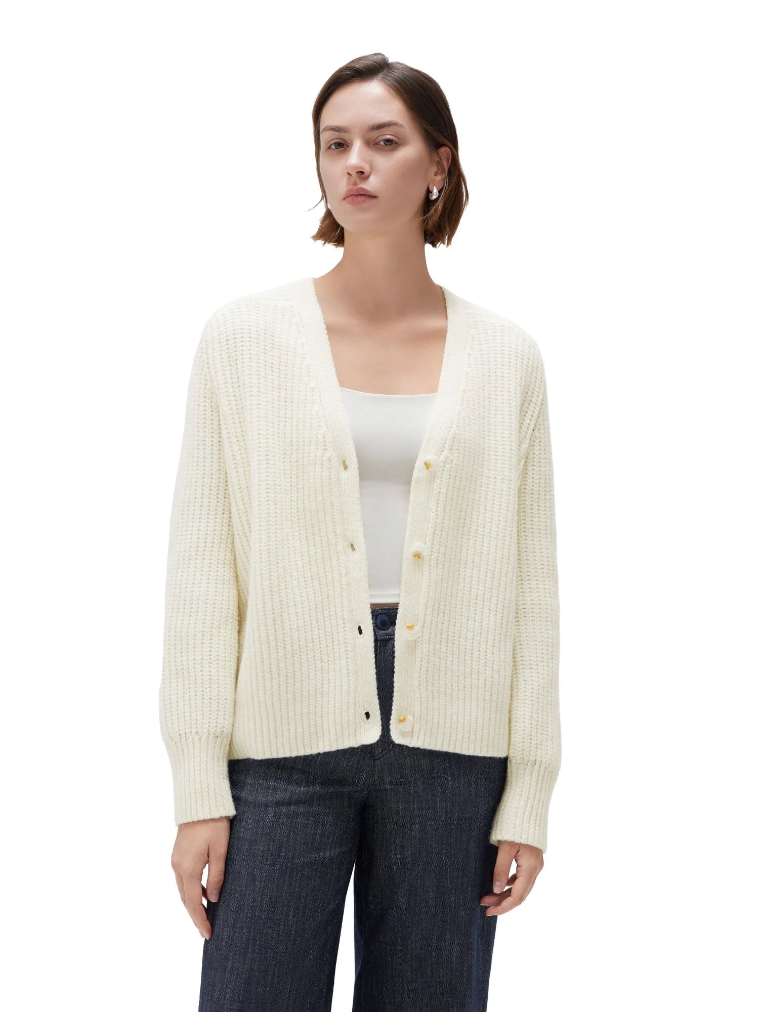 Deep V Neck Button Down Sweater