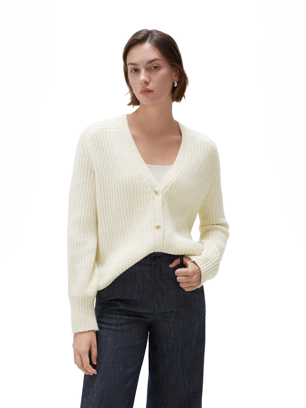 Deep V Neck Button Down Sweater