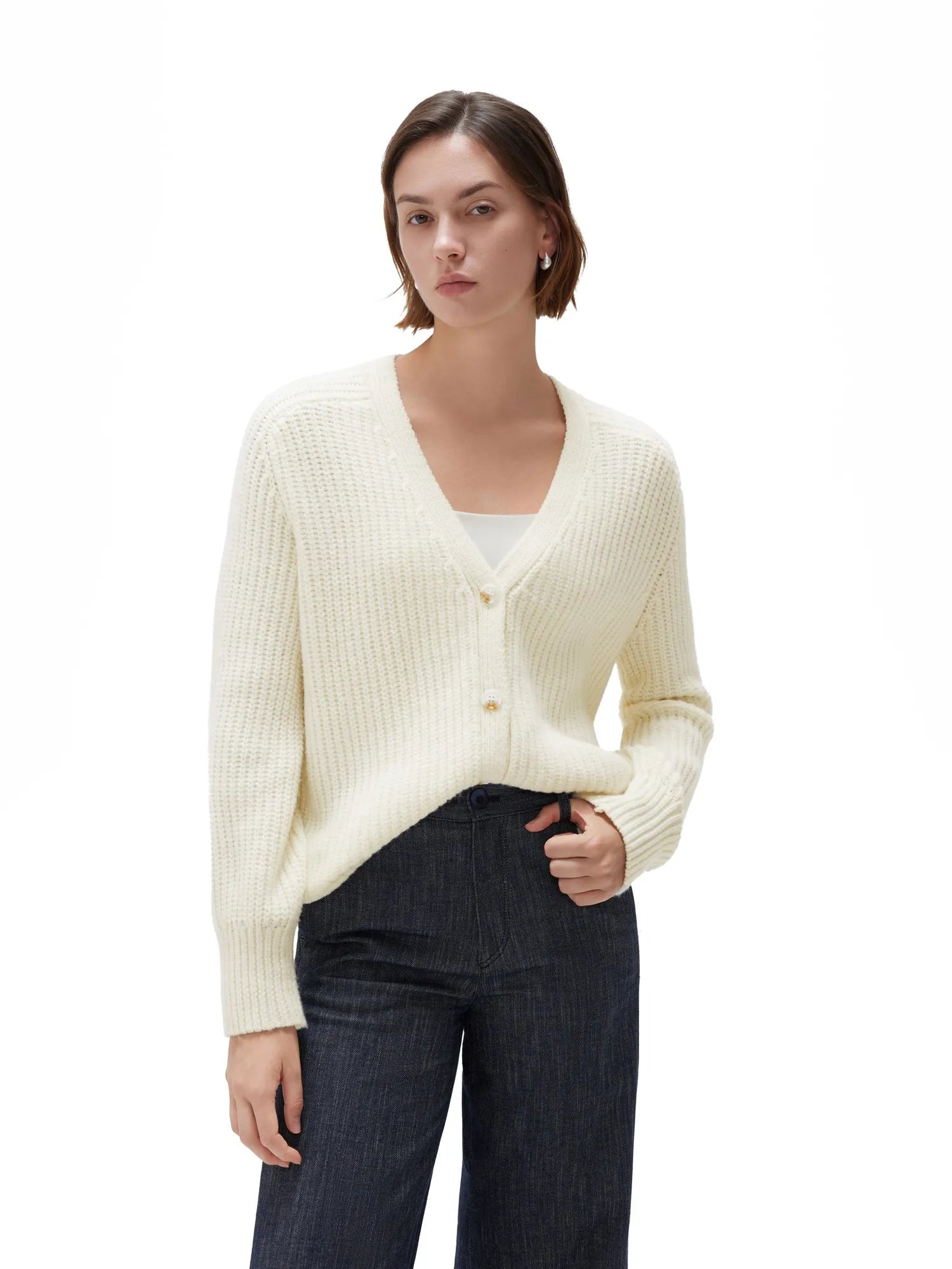 Deep V Neck Button Down Sweater
