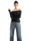 Ribbed Off Shoulder Shirt - Long Sleeve