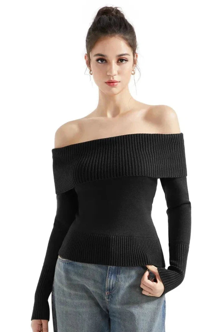 Ribbed Off Shoulder Shirt - Long Sleeve