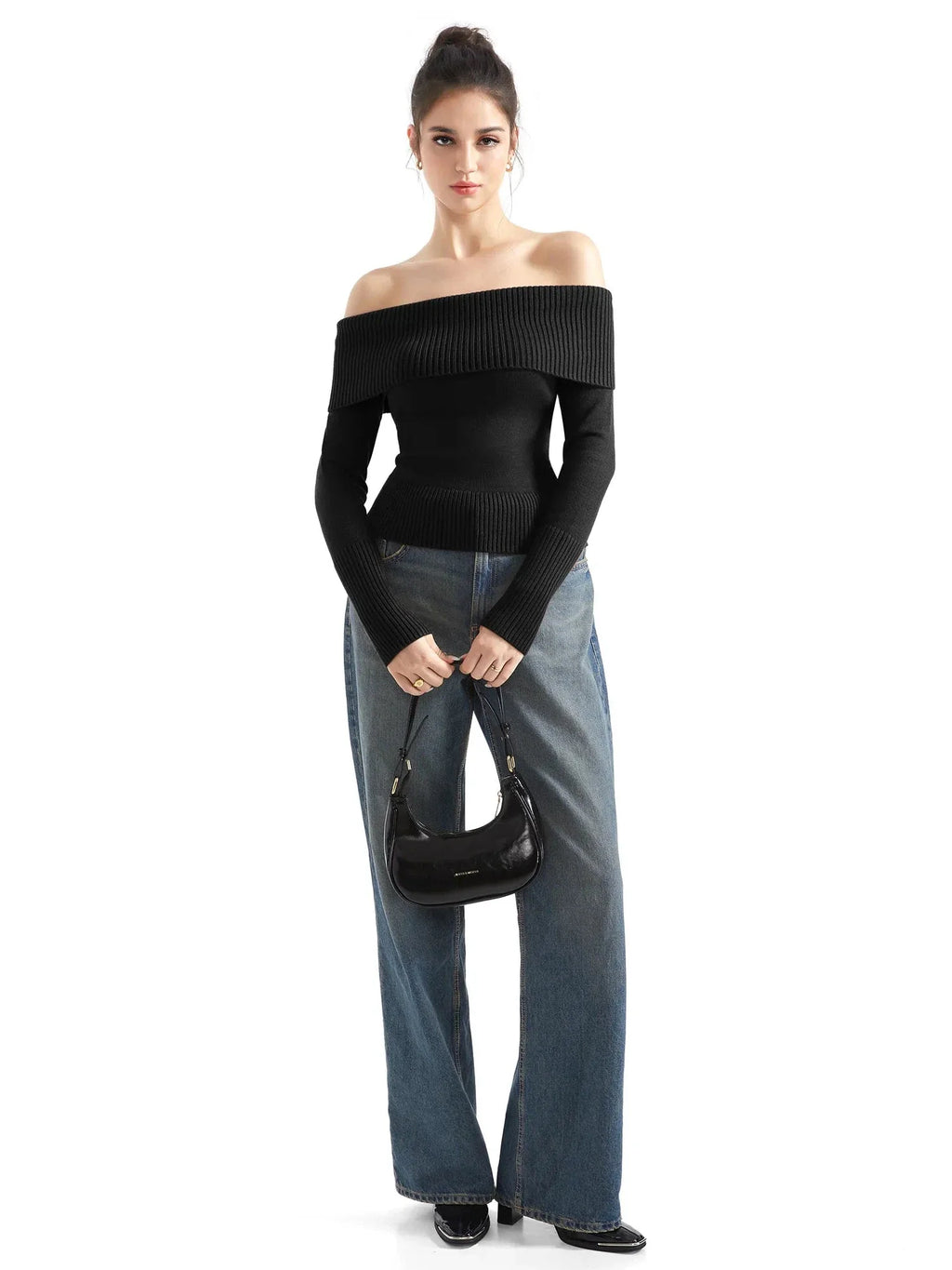 Ribbed Off Shoulder Shirt - Long Sleeve