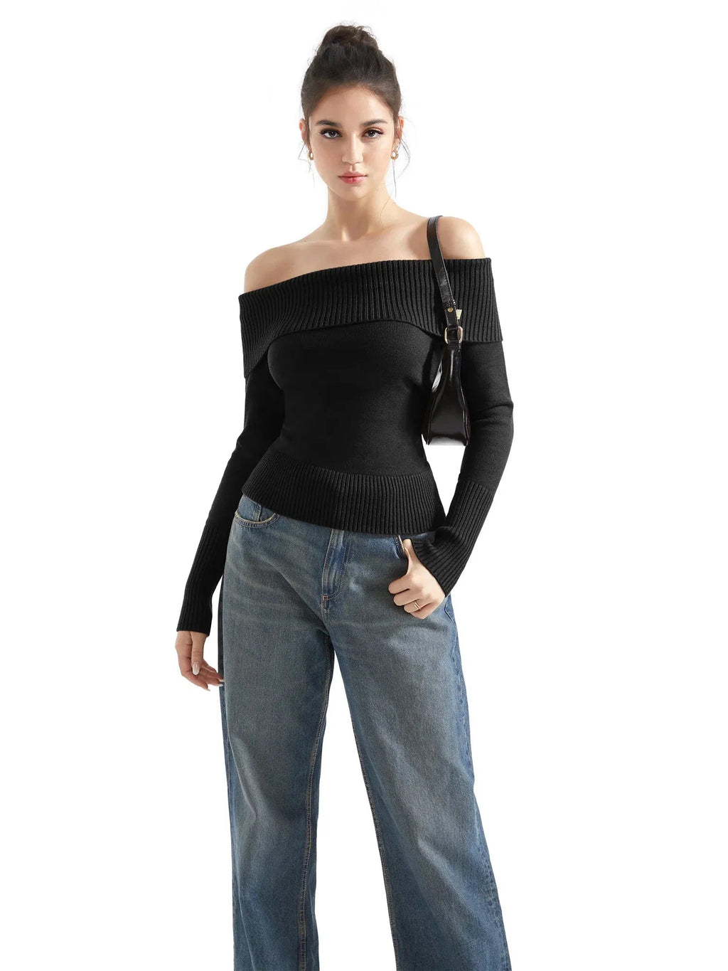 Ribbed Off Shoulder Shirt - Long Sleeve