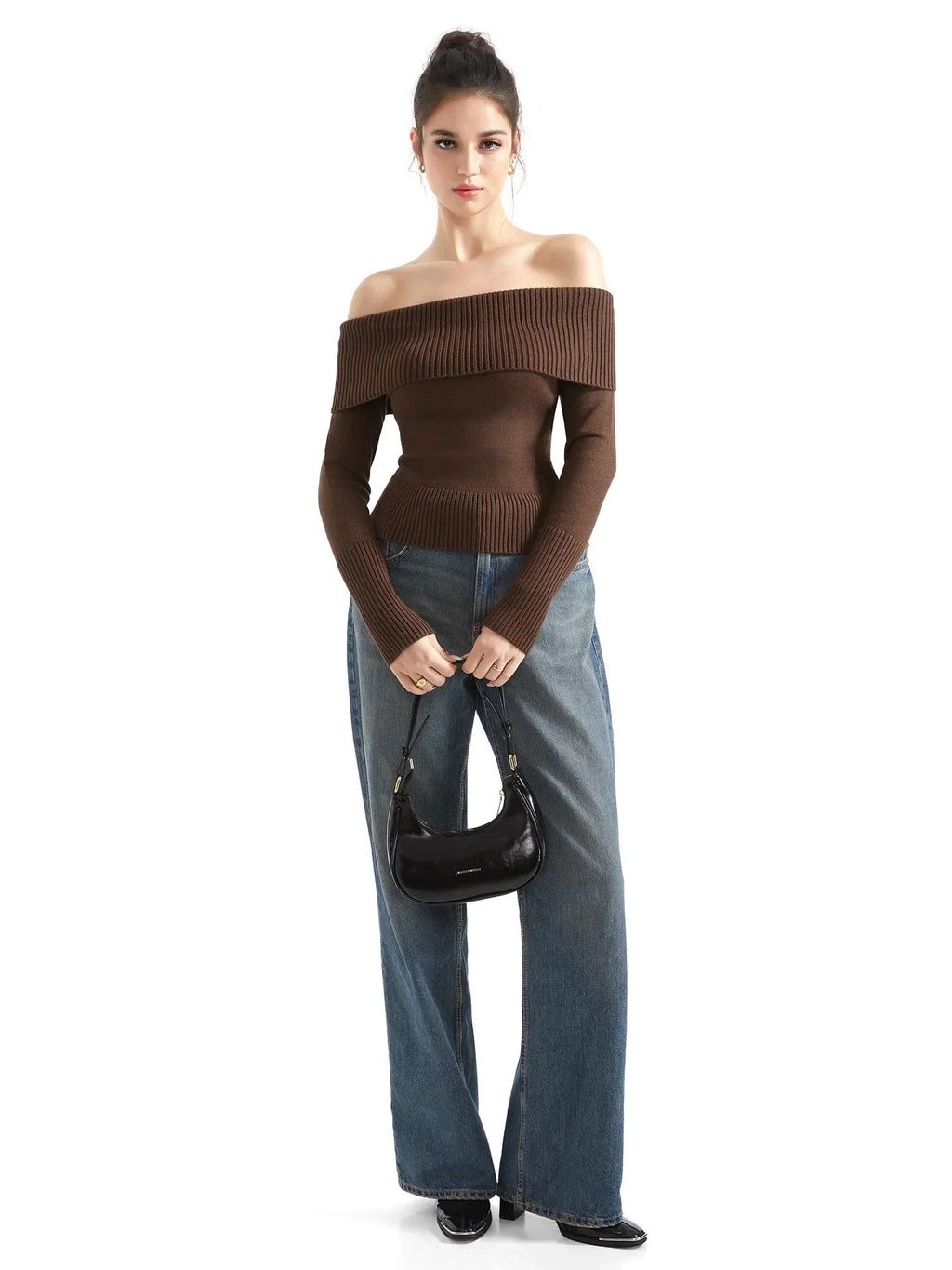 Ribbed Off Shoulder Shirt - Long Sleeve