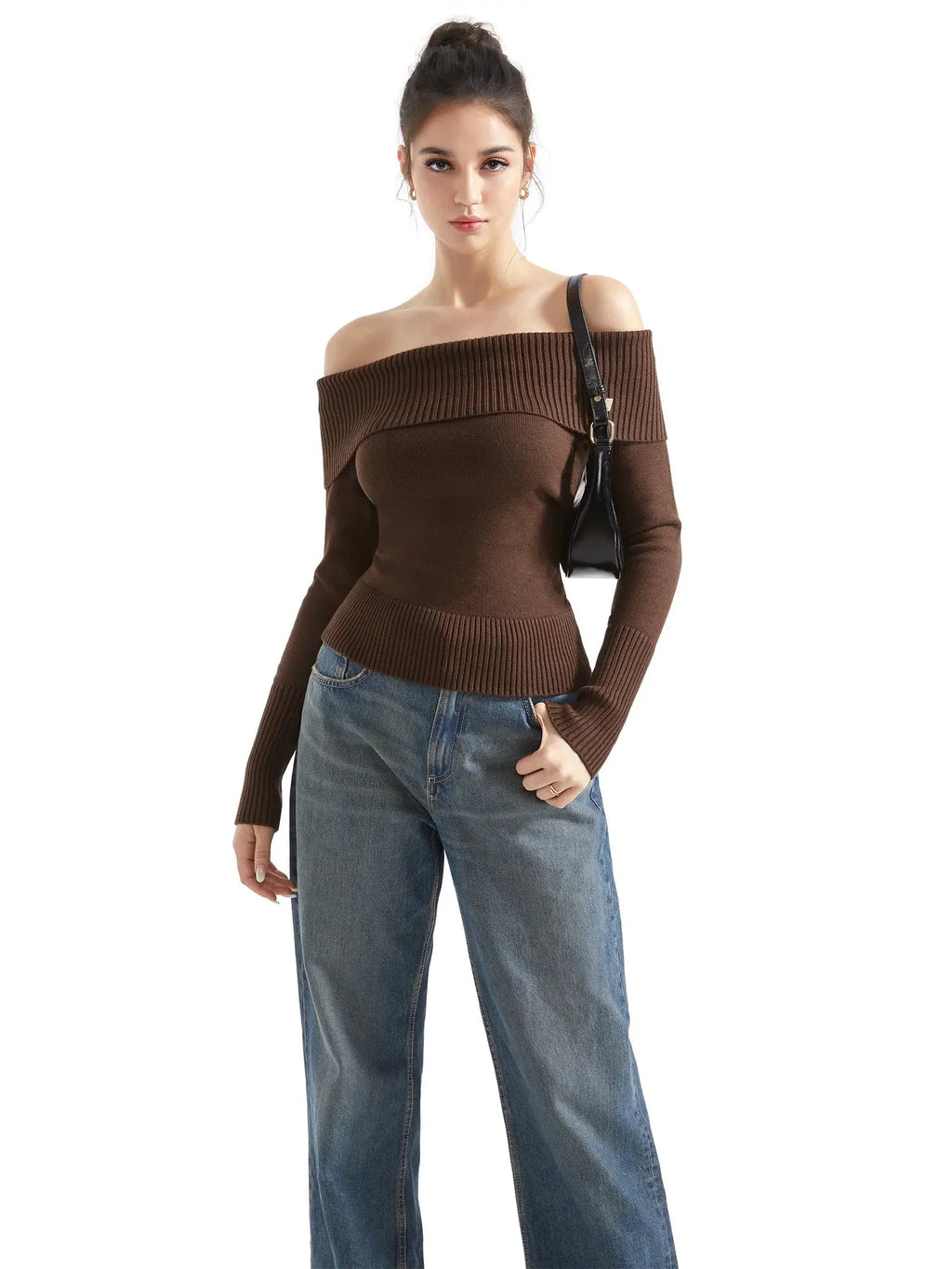 Ribbed Off Shoulder Shirt - Long Sleeve