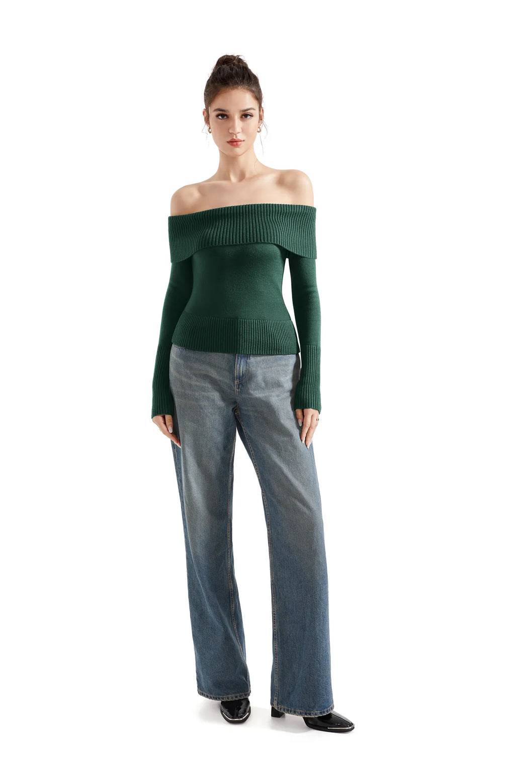 Ribbed Off Shoulder Shirt - Long Sleeve