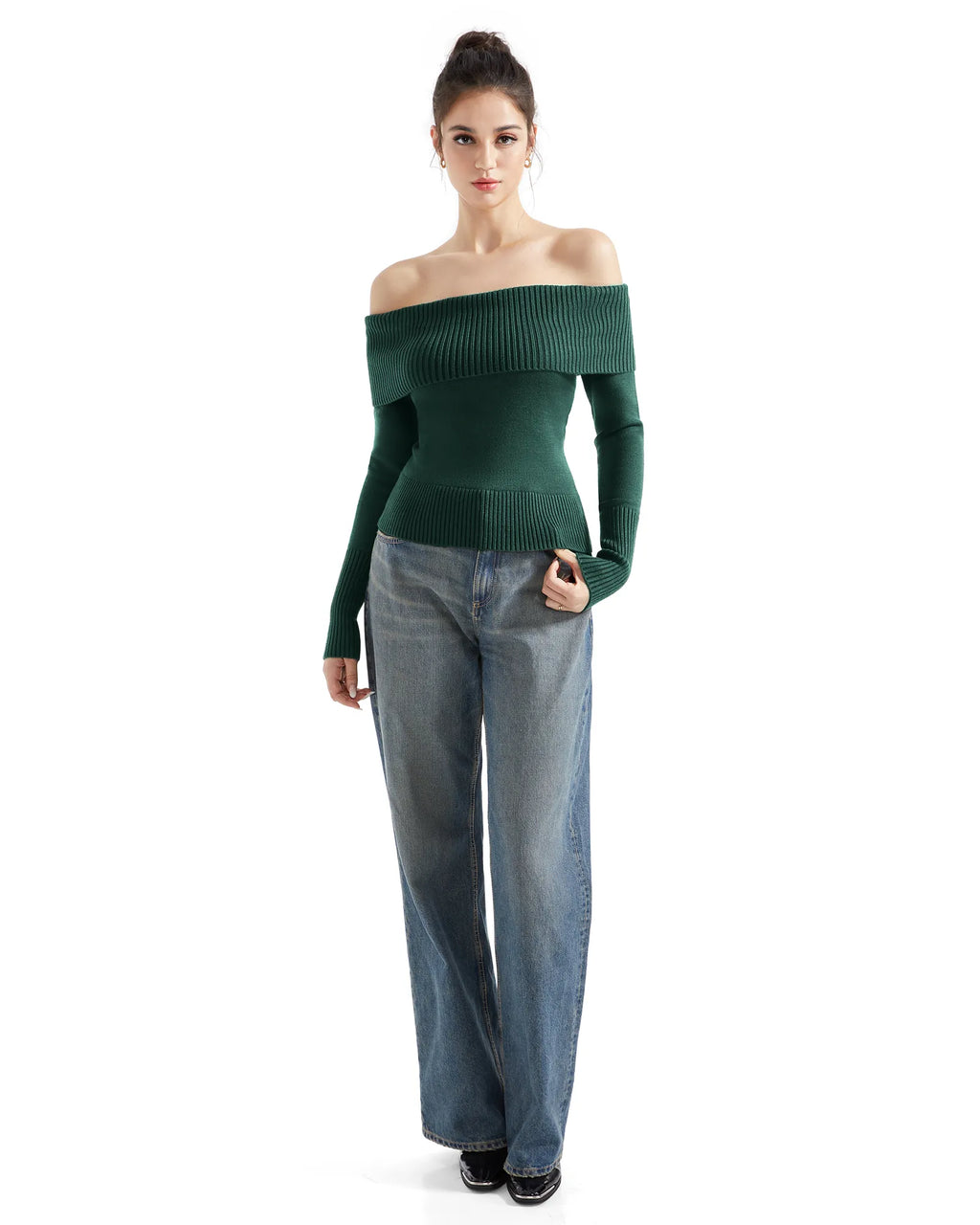 Ribbed Off Shoulder Shirt - Long Sleeve