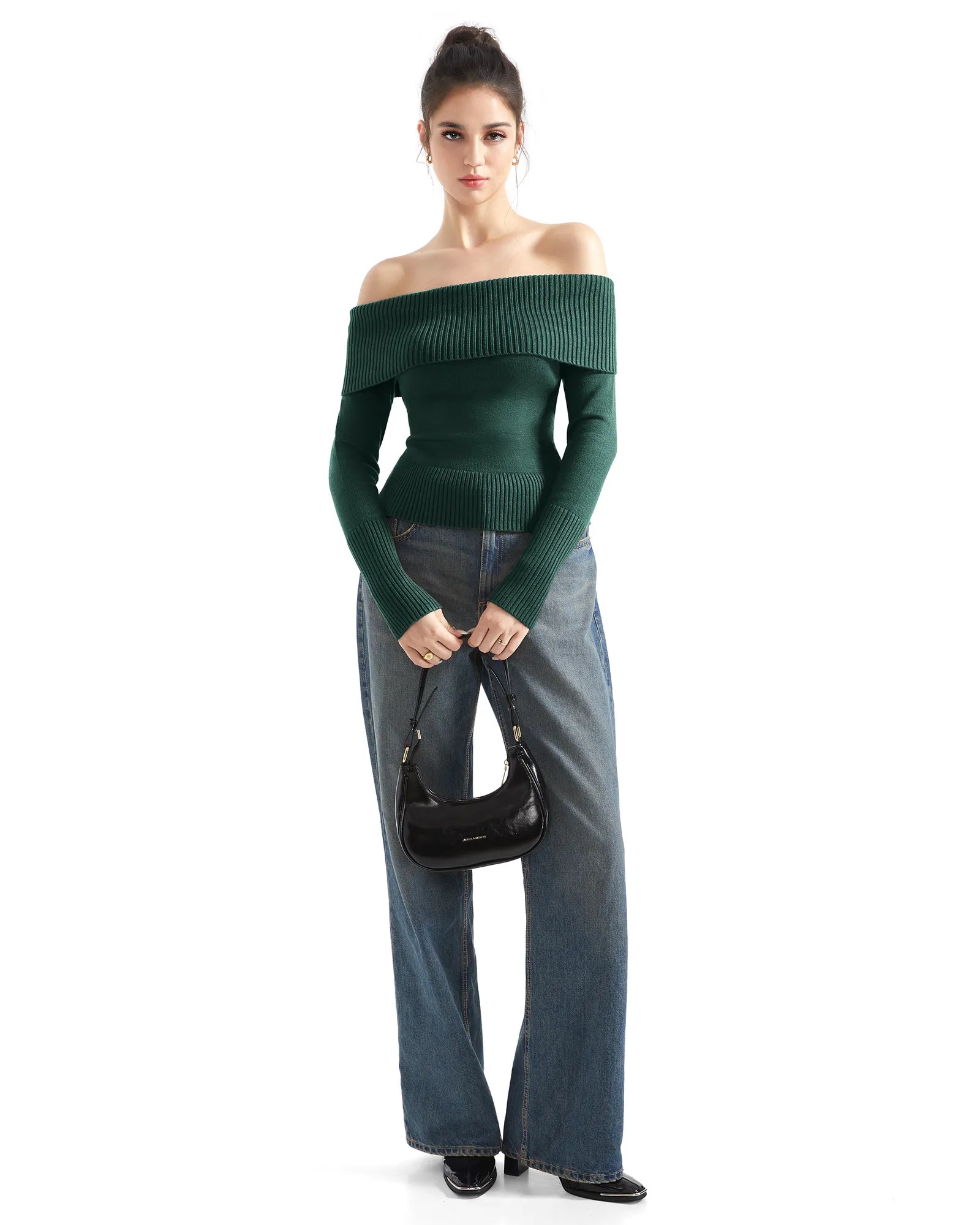 Ribbed Off Shoulder Shirt - Long Sleeve