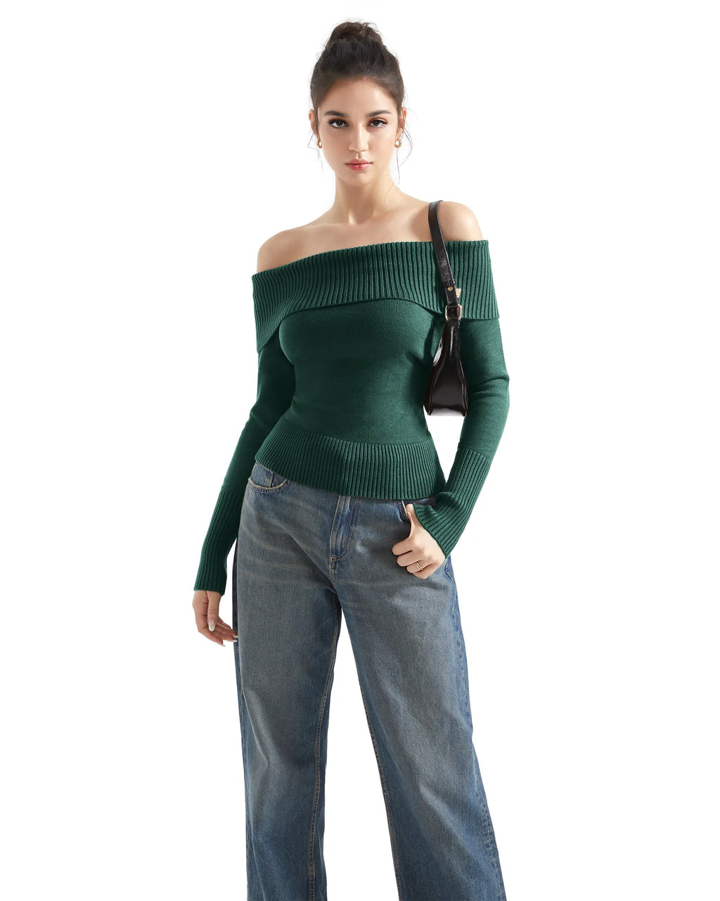 Ribbed Off Shoulder Shirt - Long Sleeve
