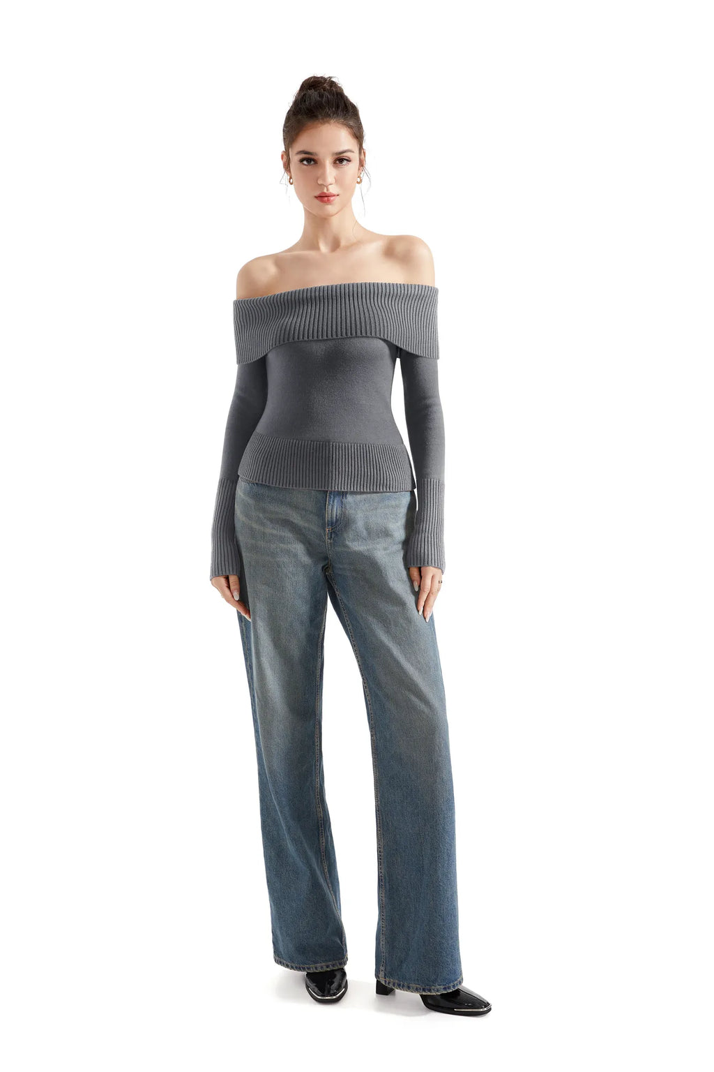 Ribbed Off Shoulder Shirt - Long Sleeve