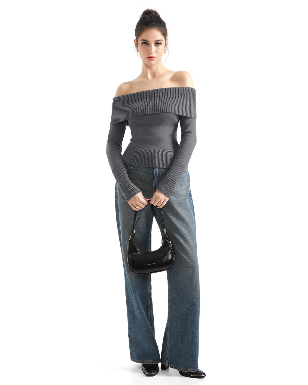 Ribbed Off Shoulder Shirt - Long Sleeve