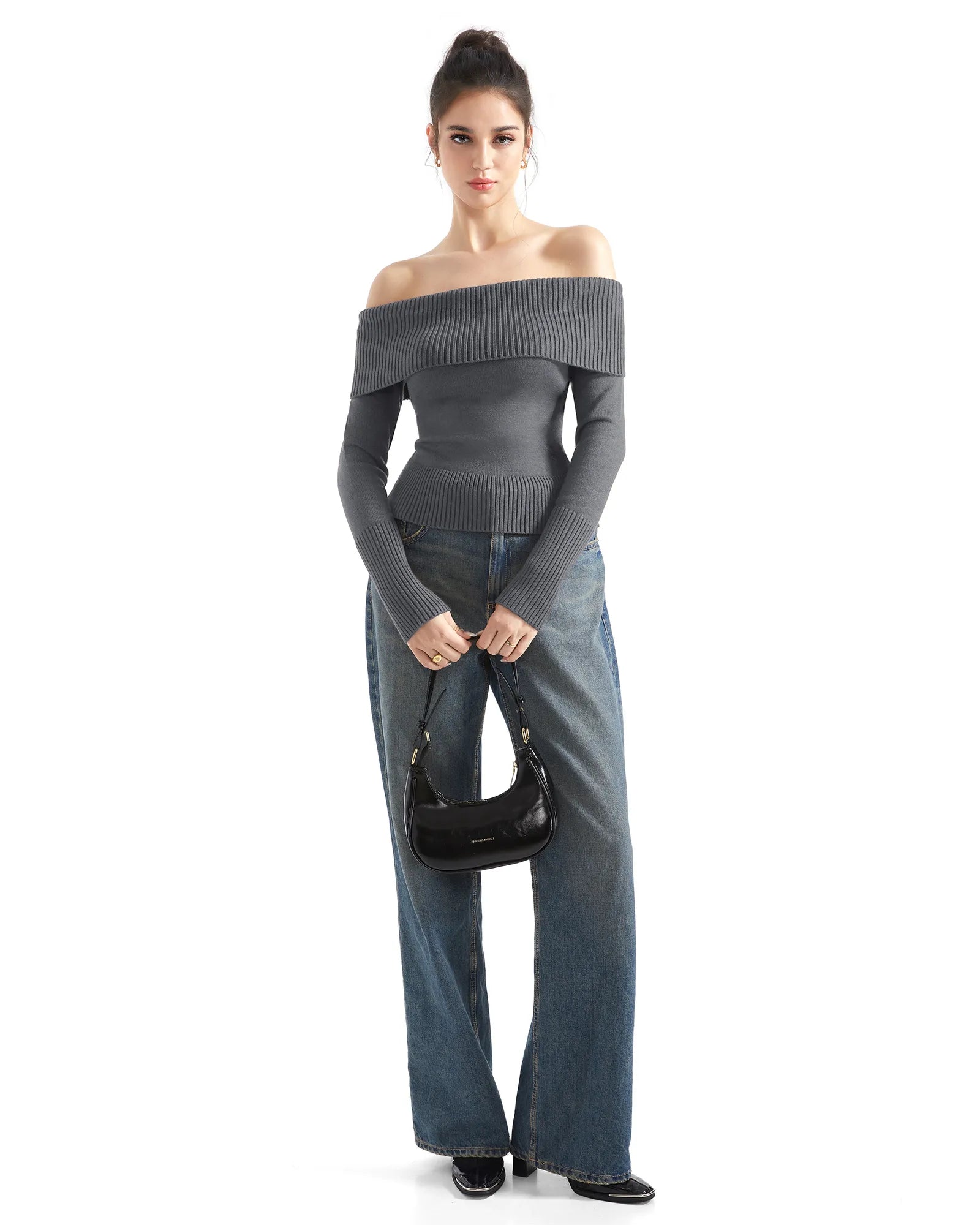 Ribbed Off Shoulder Shirt - Long Sleeve