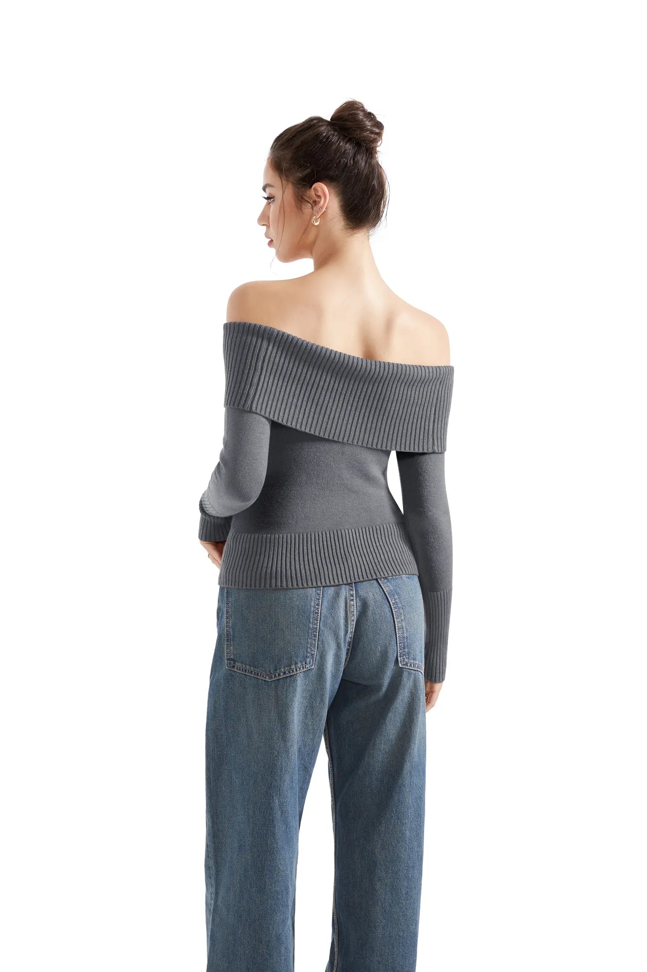 Ribbed Off Shoulder Shirt - Long Sleeve