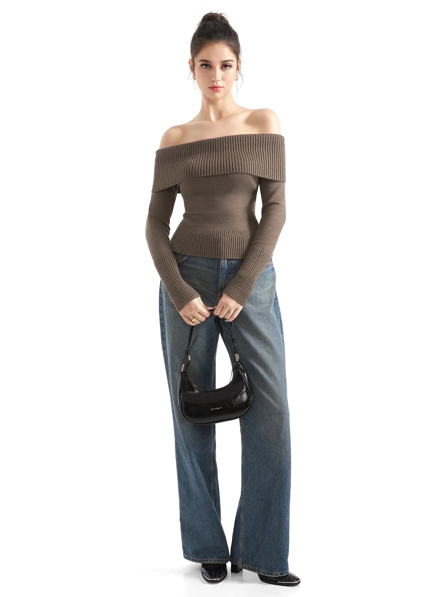 Ribbed Off Shoulder Shirt - Long Sleeve
