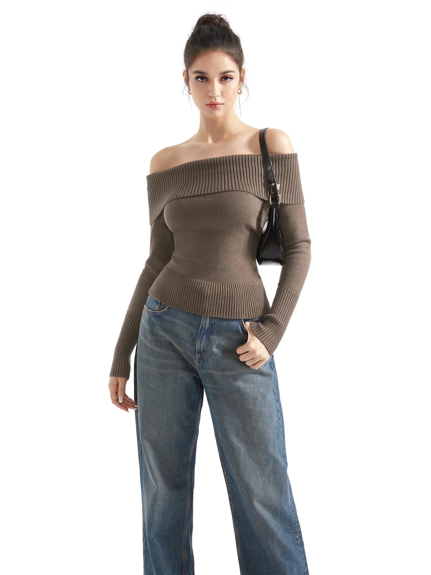 Ribbed Off Shoulder Shirt - Long Sleeve