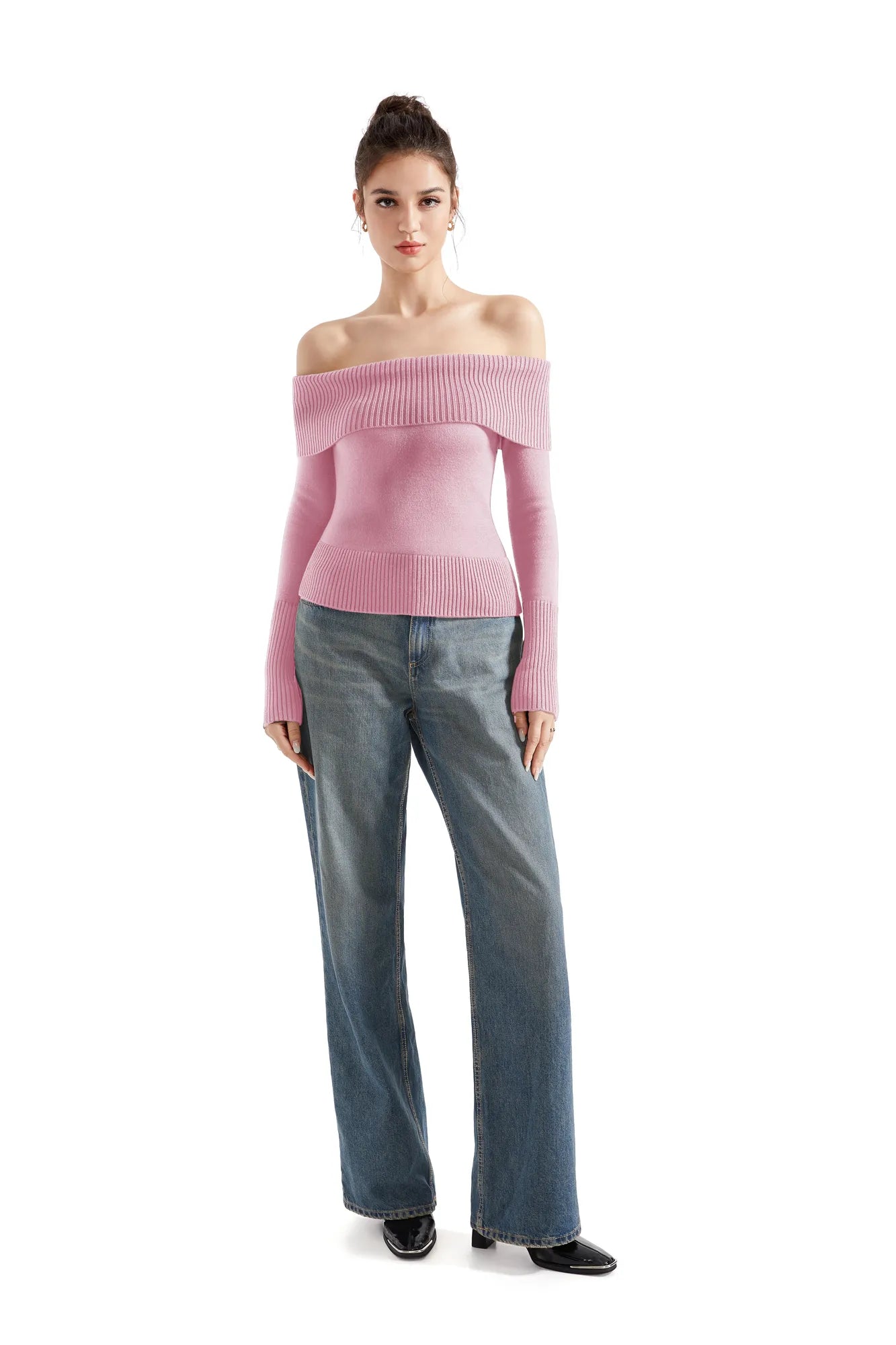 Ribbed Off Shoulder Shirt - Long Sleeve
