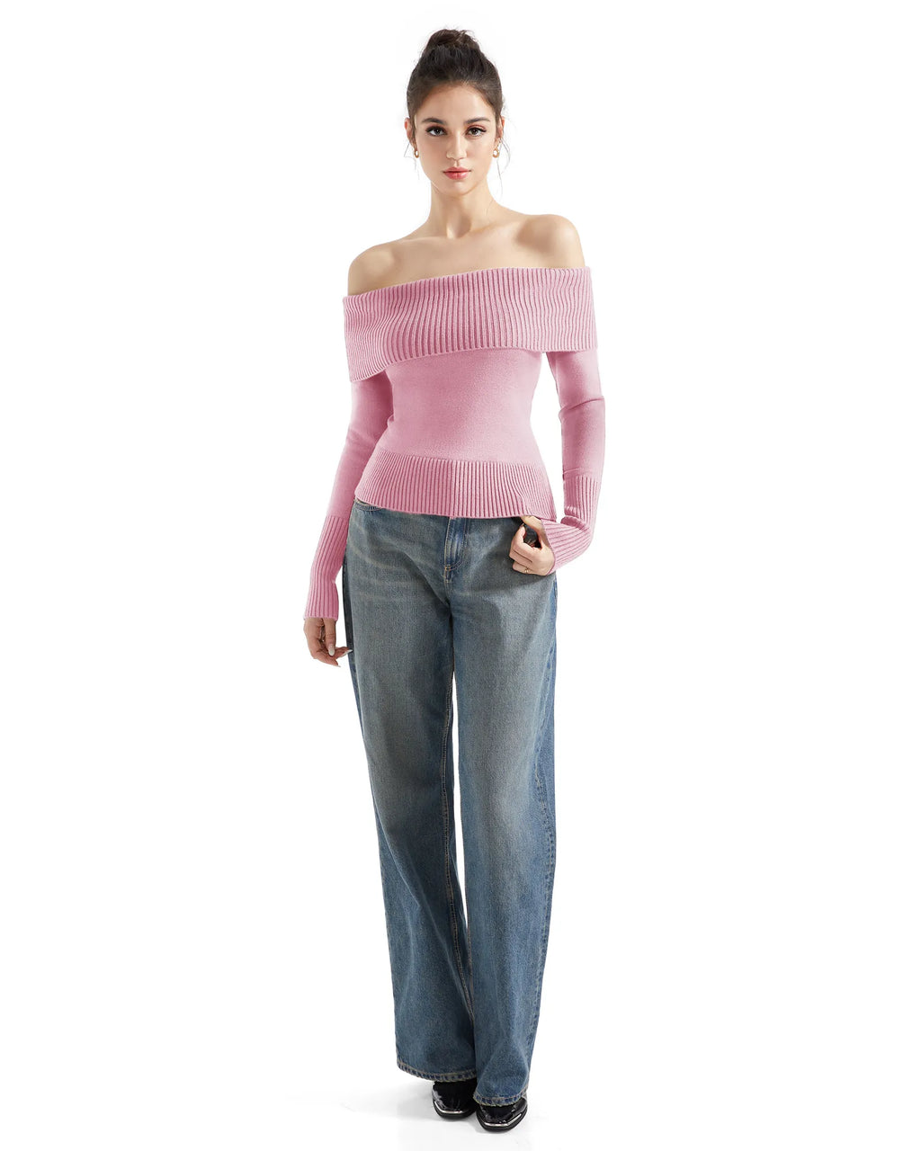 Ribbed Off Shoulder Shirt - Long Sleeve