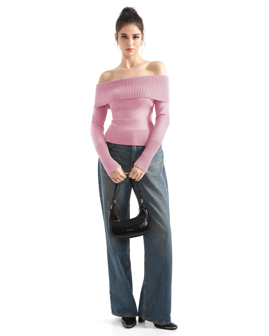 Ribbed Off Shoulder Shirt - Long Sleeve