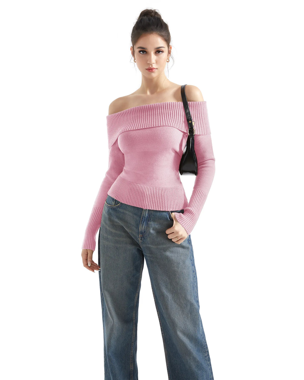 Ribbed Off Shoulder Shirt - Long Sleeve