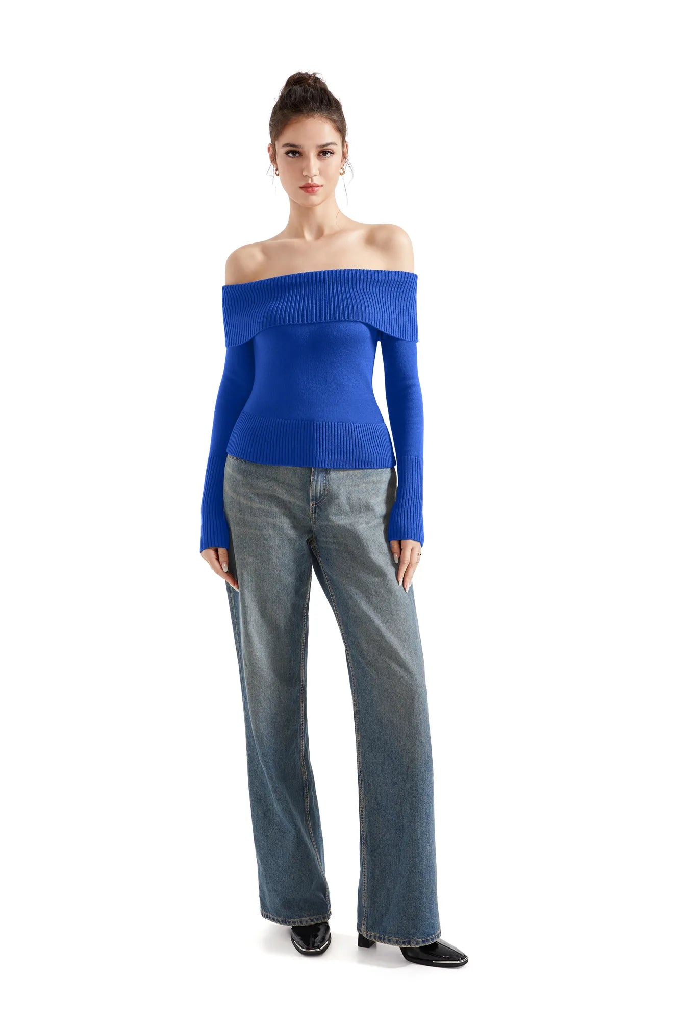 Ribbed Off Shoulder Shirt - Long Sleeve