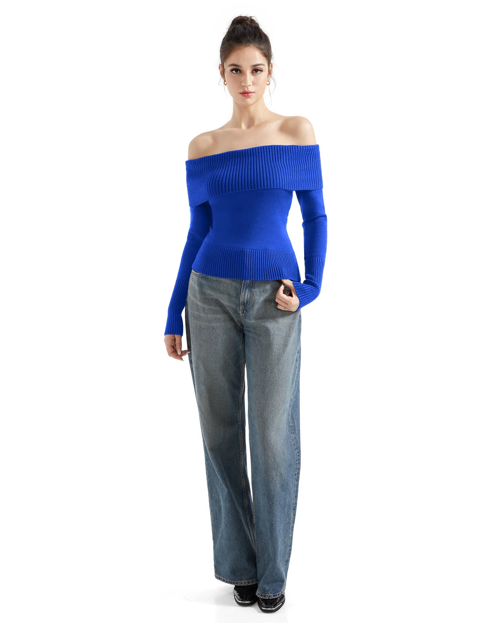 Ribbed Off Shoulder Shirt - Long Sleeve