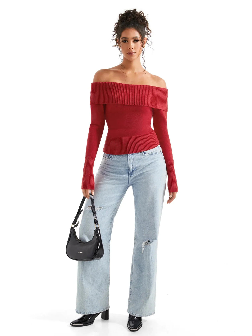 Ribbed Off Shoulder Shirt - Long Sleeve