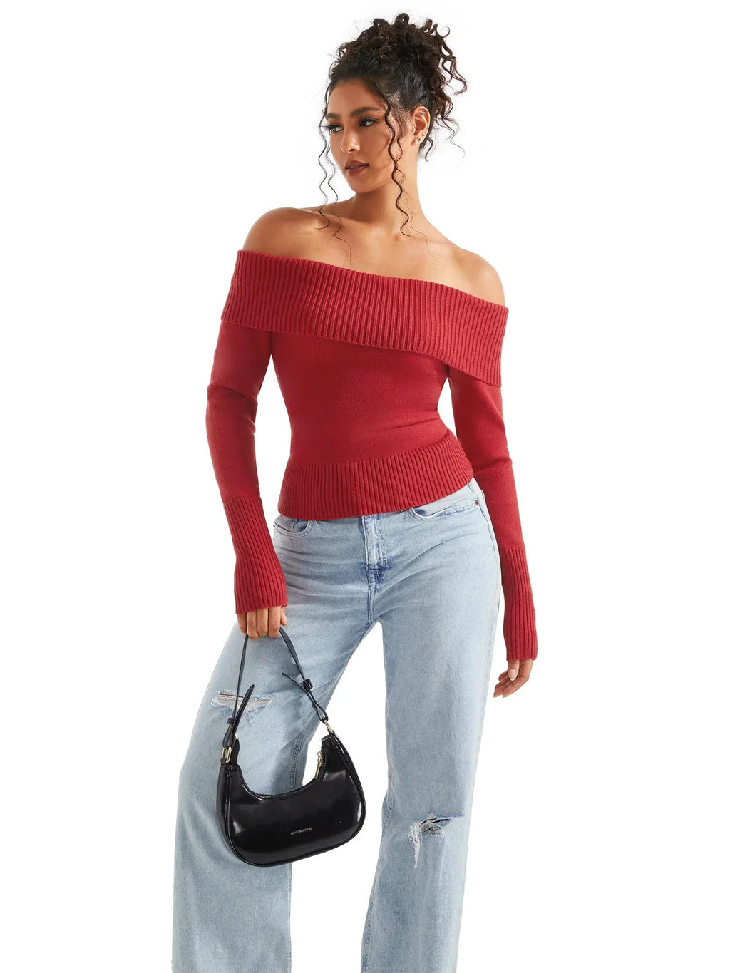 Ribbed Off Shoulder Shirt - Long Sleeve