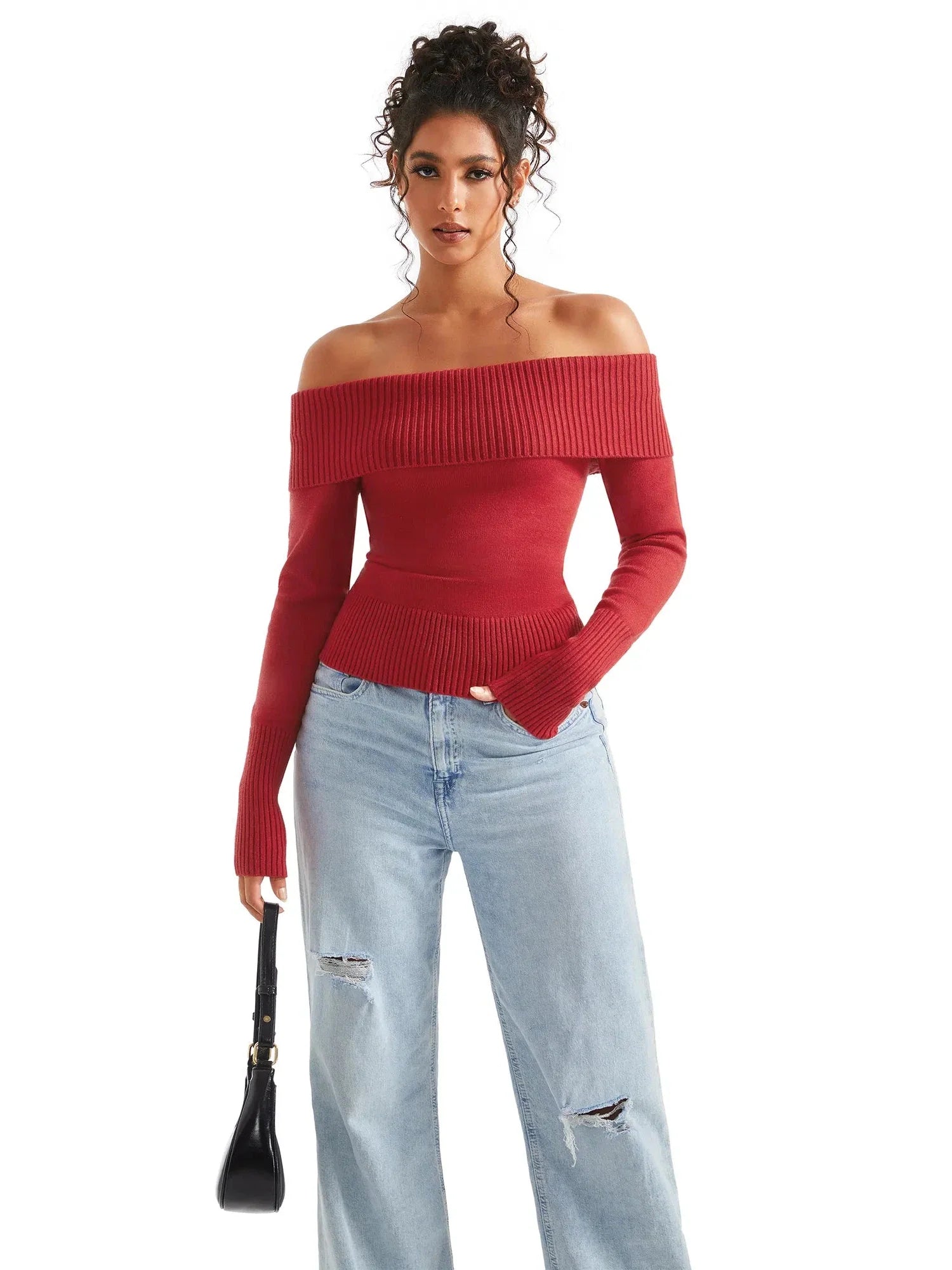 Ribbed Off Shoulder Shirt - Long Sleeve