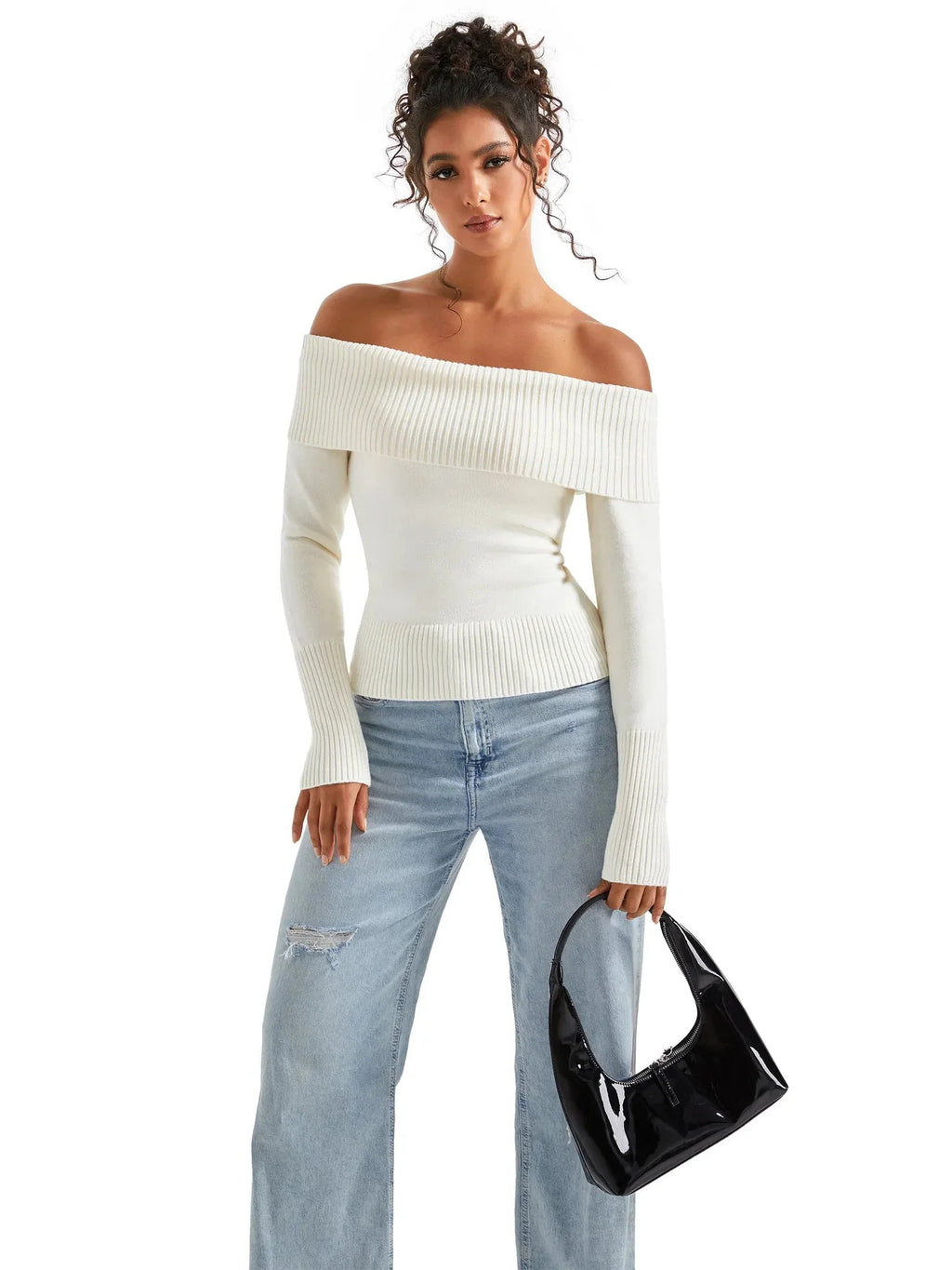 Ribbed Off Shoulder Shirt - Long Sleeve