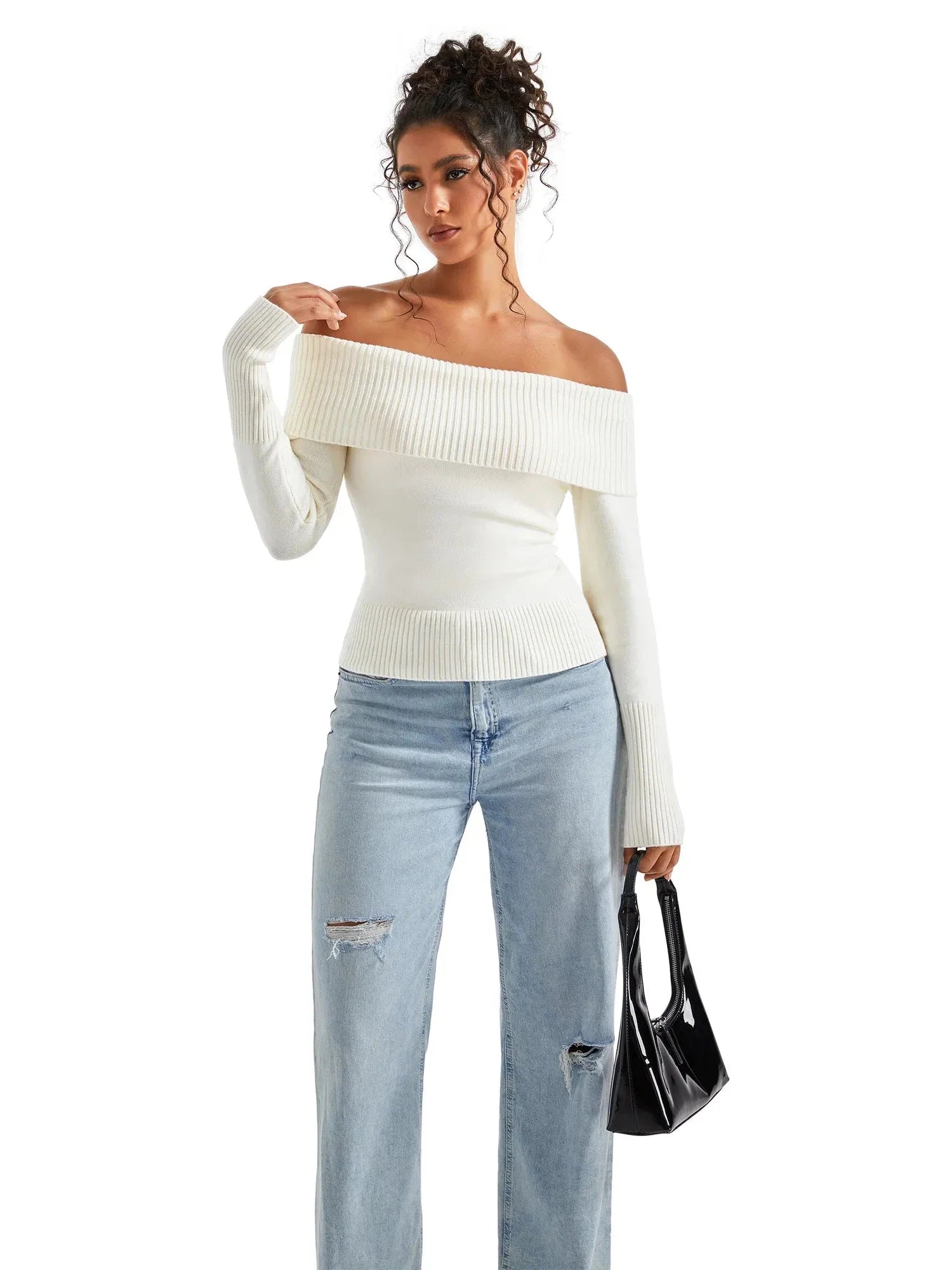 Ribbed Off Shoulder Shirt - Long Sleeve