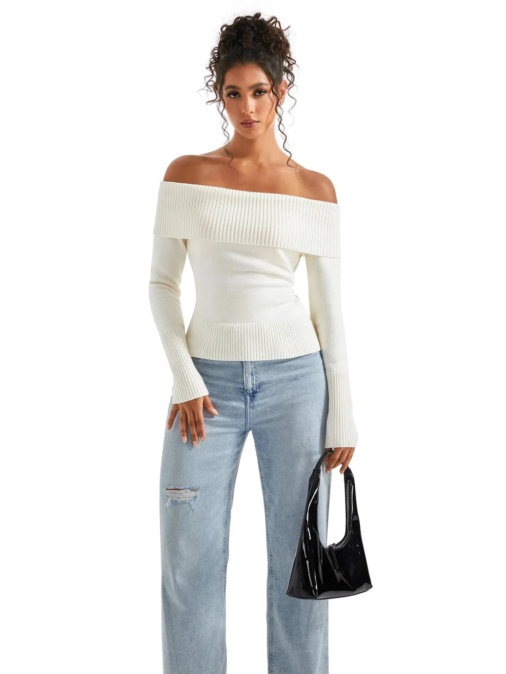 Ribbed Off Shoulder Shirt - Long Sleeve