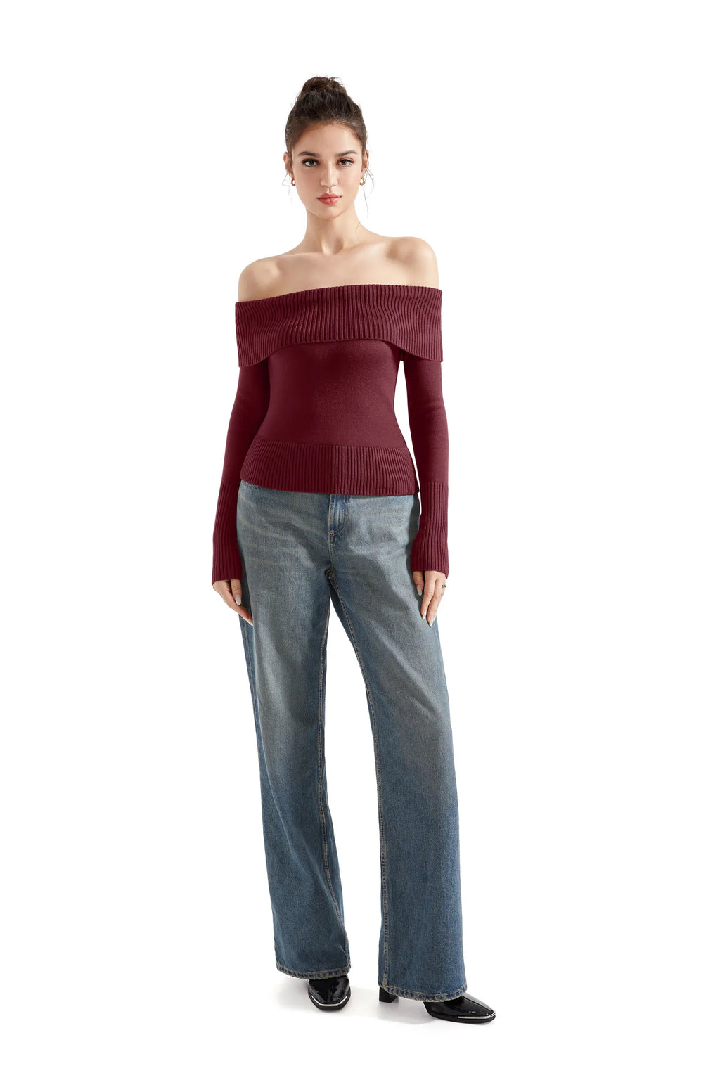 Ribbed Off Shoulder Shirt - Long Sleeve