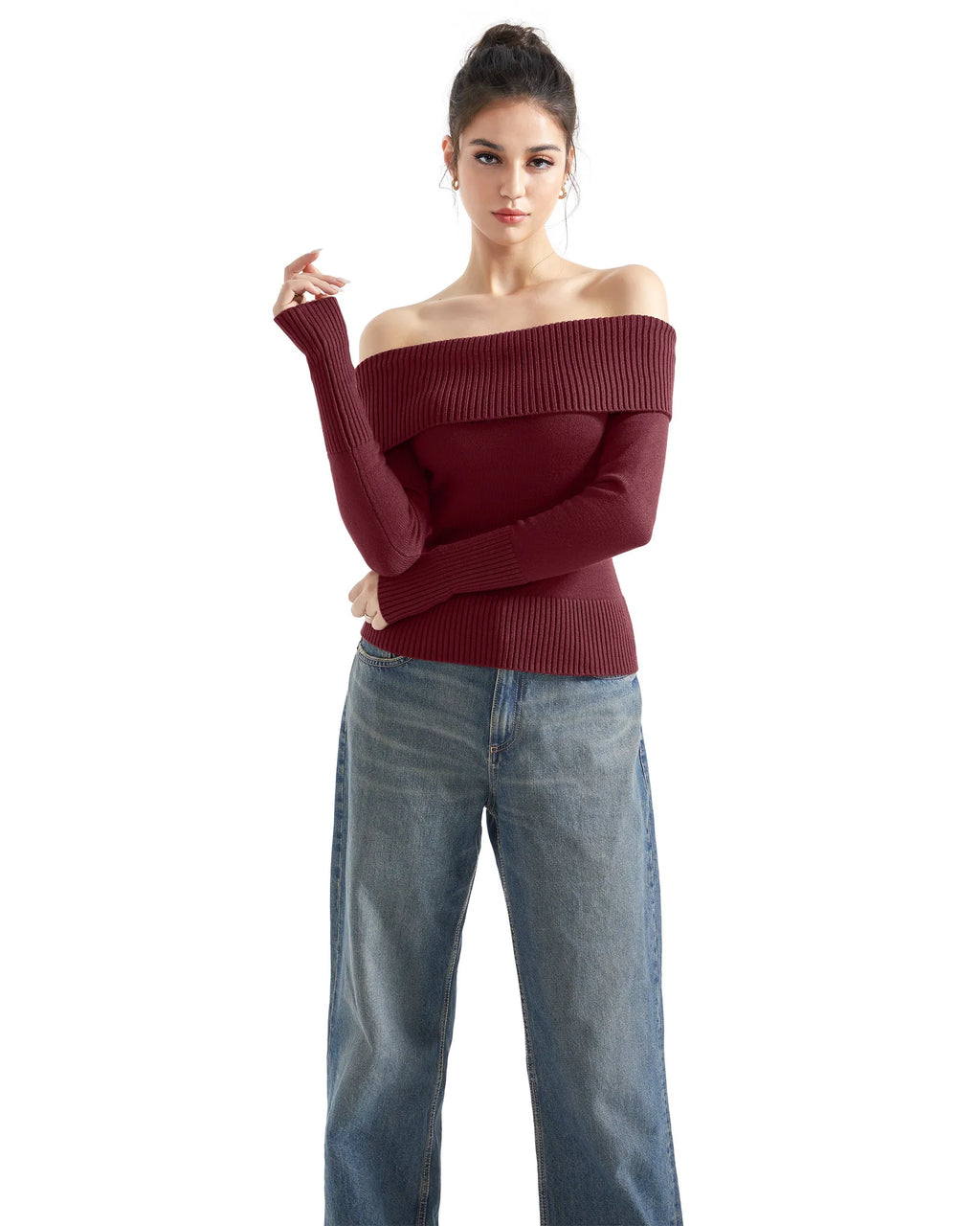 Ribbed Off Shoulder Shirt - Long Sleeve