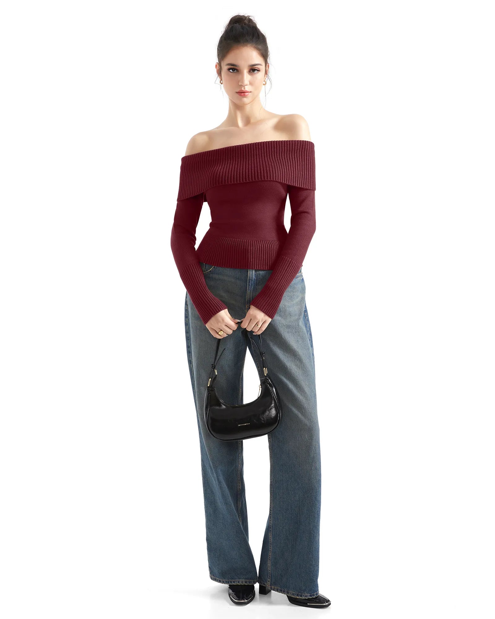 Ribbed Off Shoulder Shirt - Long Sleeve