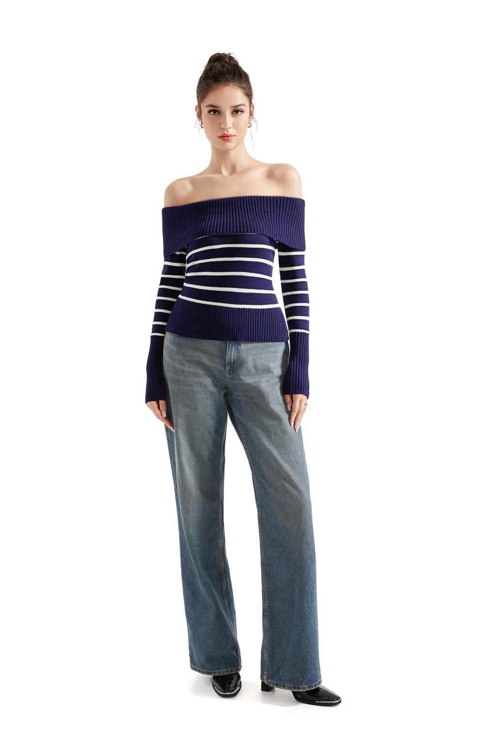 Ribbed Off Shoulder Shirt - Long Sleeve