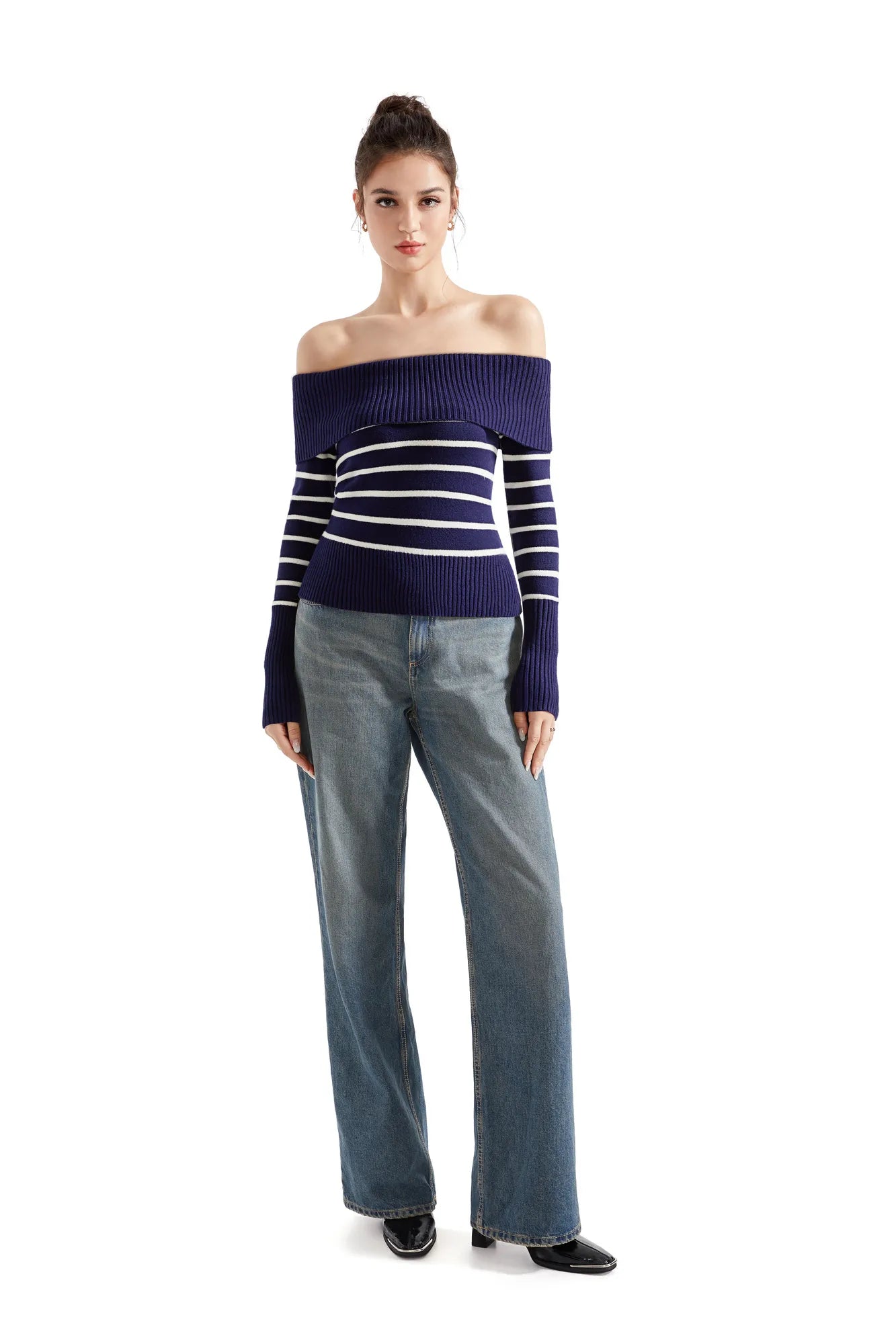 Ribbed Off Shoulder Shirt - Long Sleeve