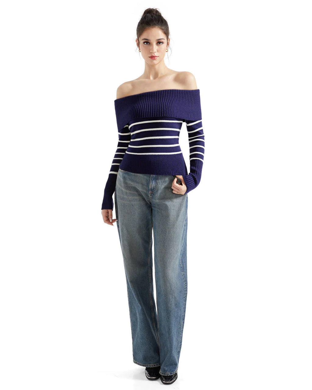 Ribbed Off Shoulder Shirt - Long Sleeve