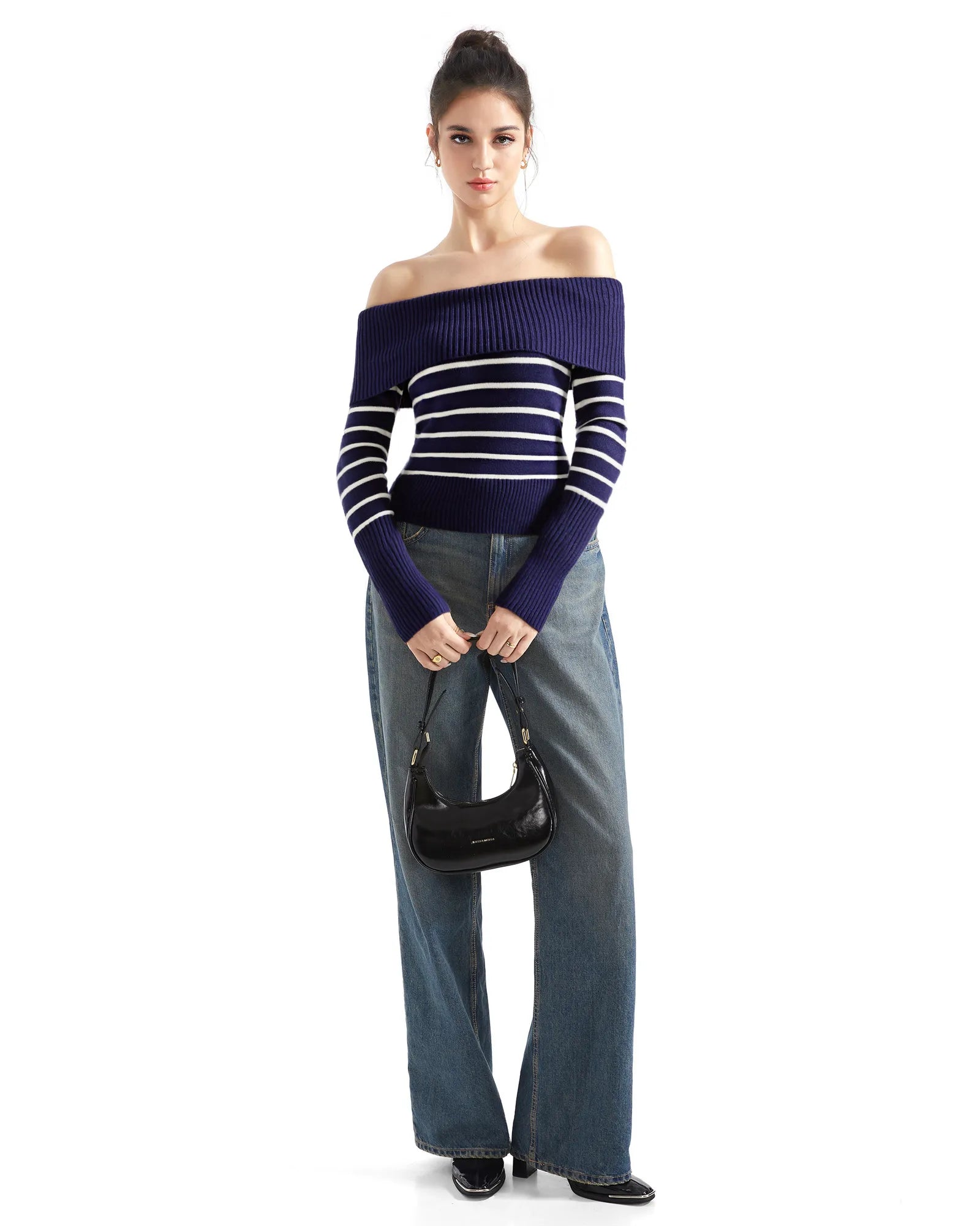 Ribbed Off Shoulder Shirt - Long Sleeve
